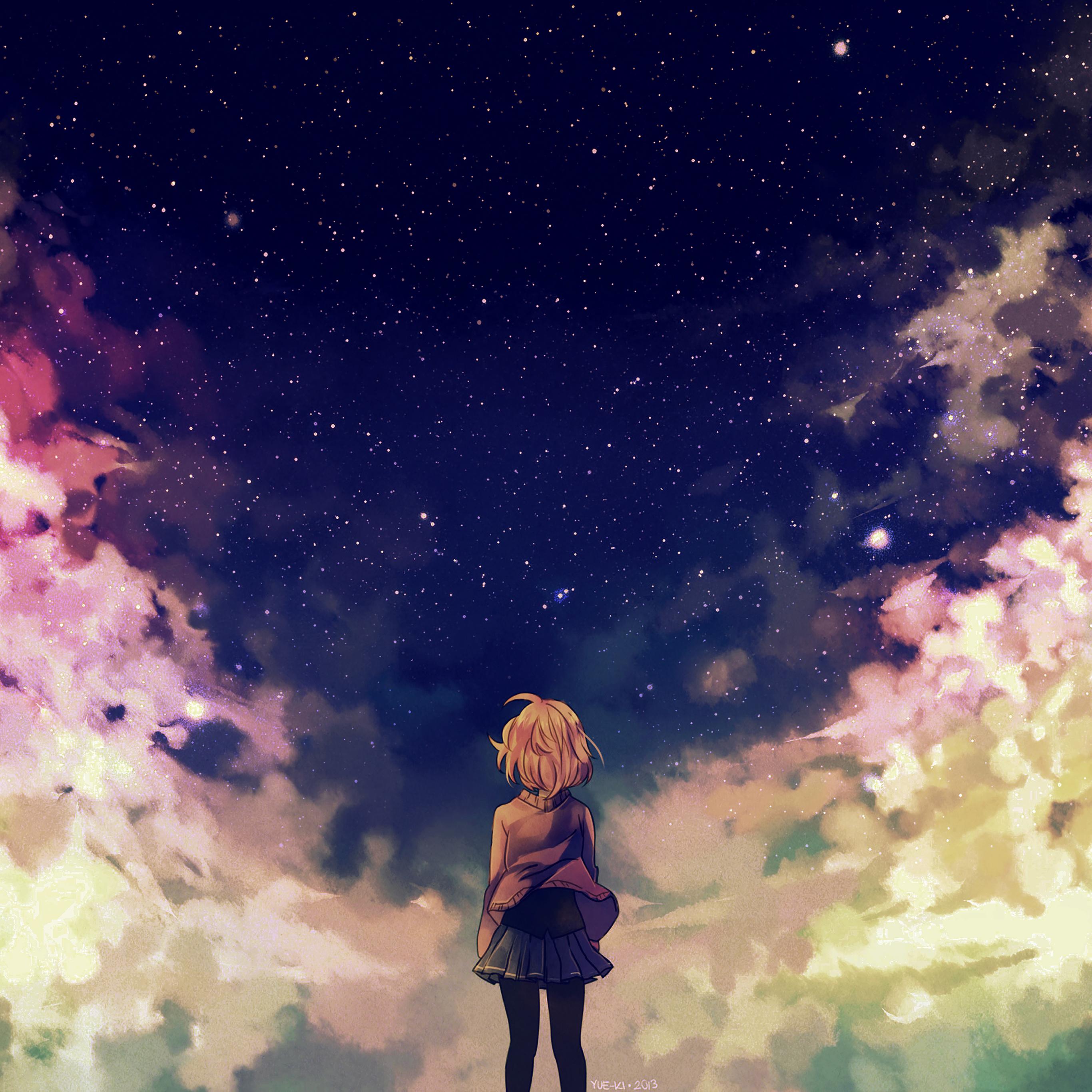 2732x2732 Starry Space Illust Anime Girl Wallpaper