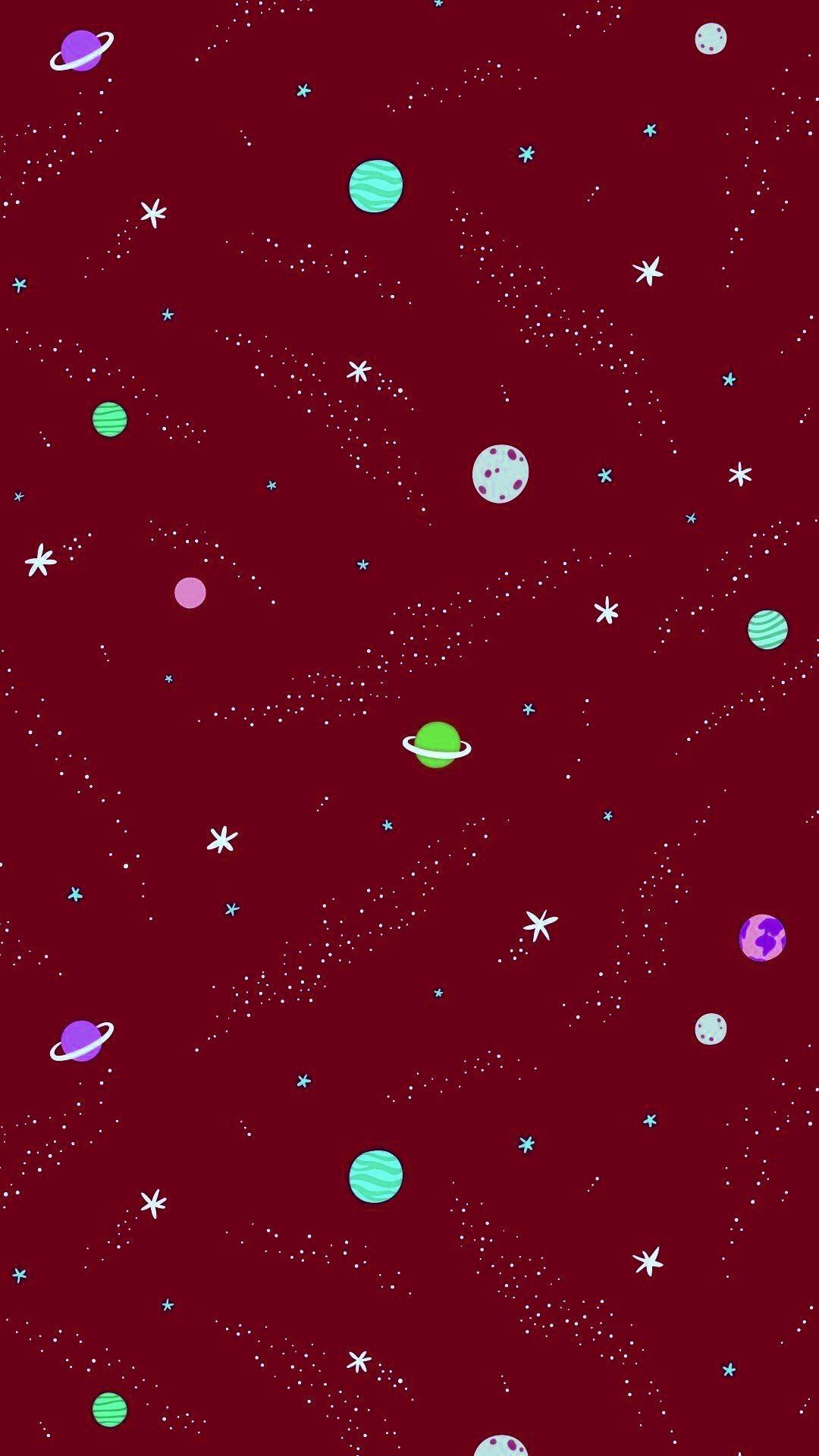 1080x1920 Cute Planets and Star Red Space Wallpaper