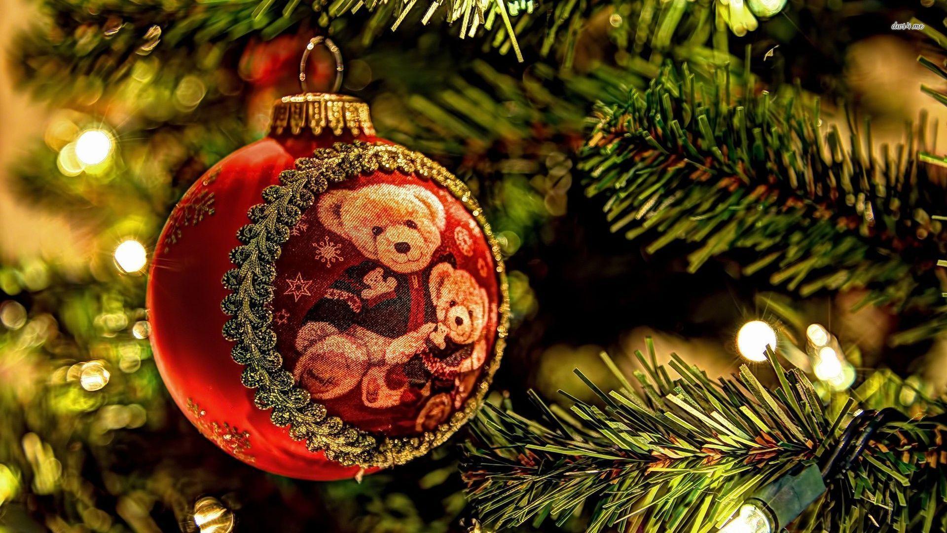 1920x1080 Christmas teddy bear bauble wallpaper wallpaper