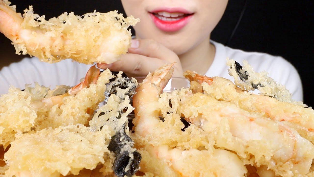1280x720 ASMR Shrimp Tempura and Fried Seaweed. Crunchy Fried Foods. Eating Sounds Mukbang