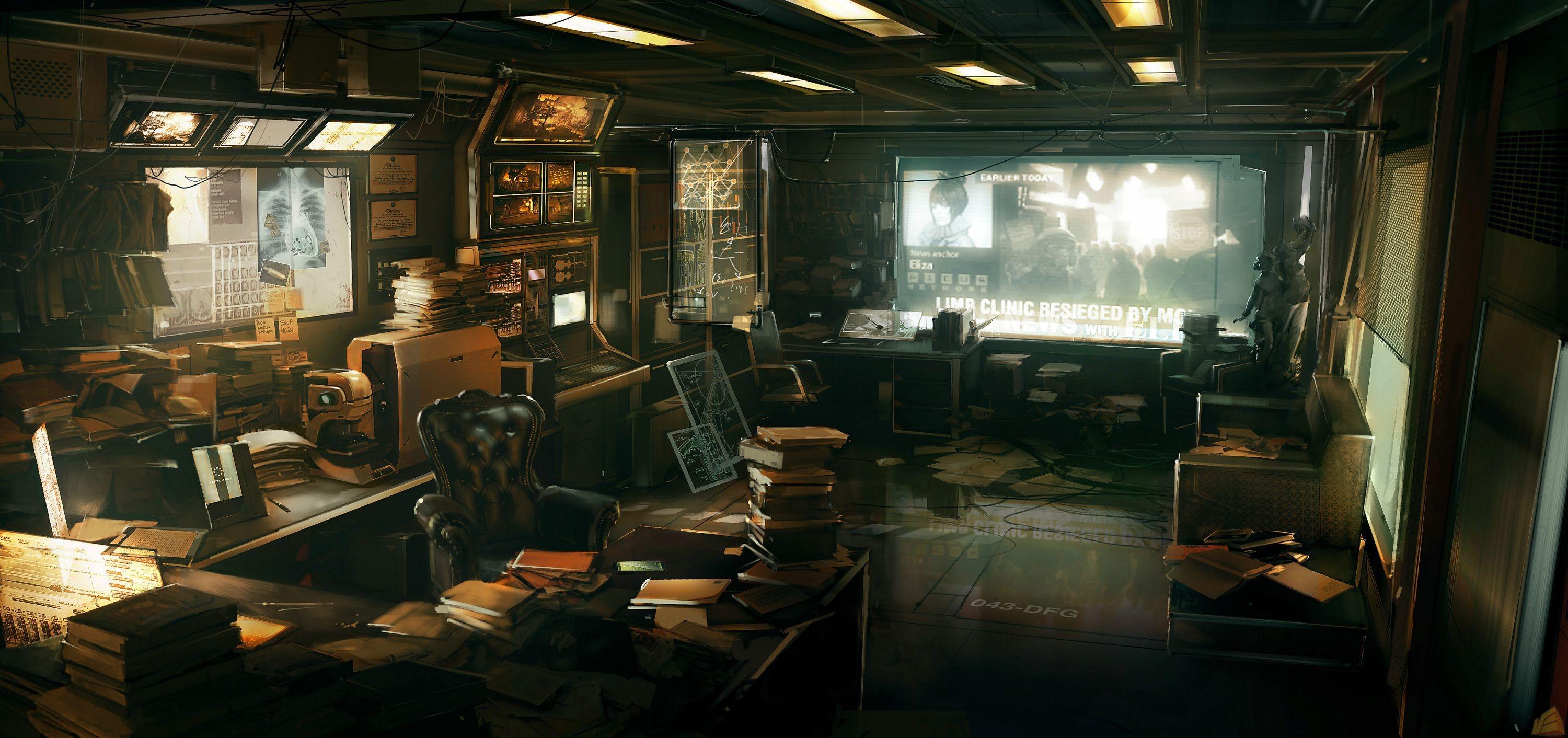 3000x1412 cyberpunk, Futuristic, Deus Ex: Human Revolution, Concept art Wallpaper HD / Desktop and Mobile Background