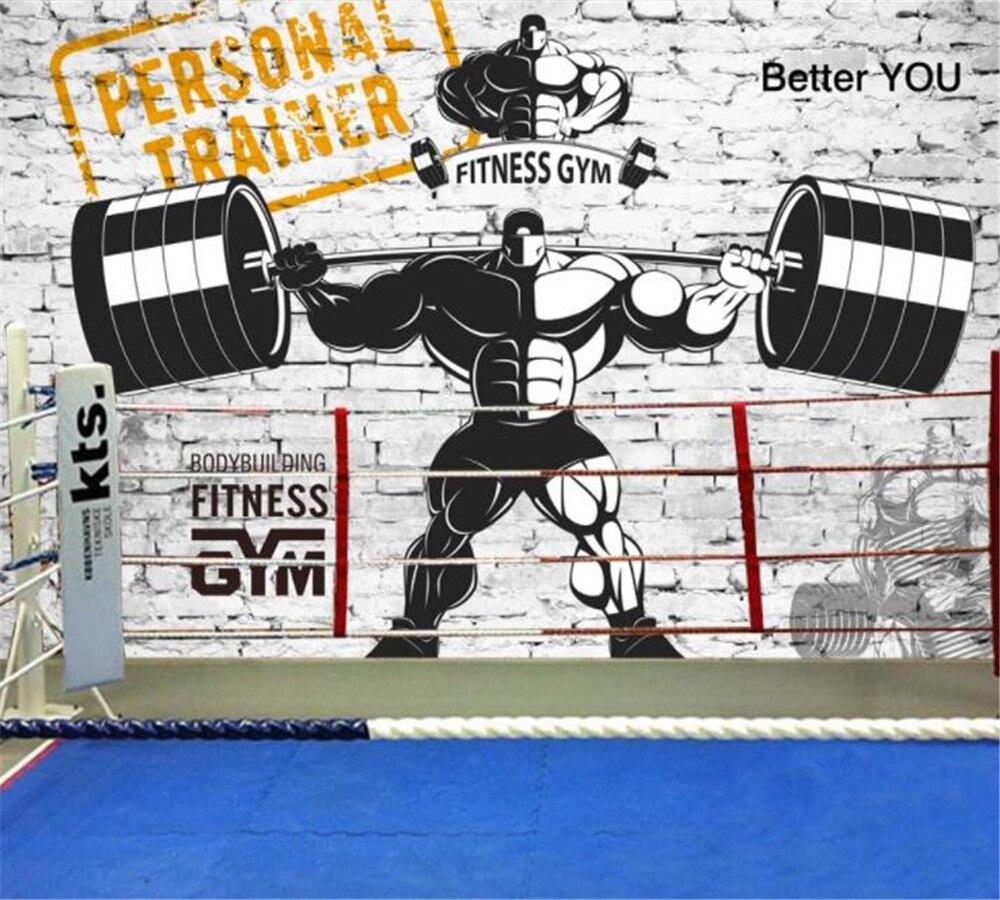 1000x900 Beibehang Custom Wallpaper 3D Stereo Brick Wall Weightlifting Nostalgic Retro Sports Weightlifting Gym Image Wall Background