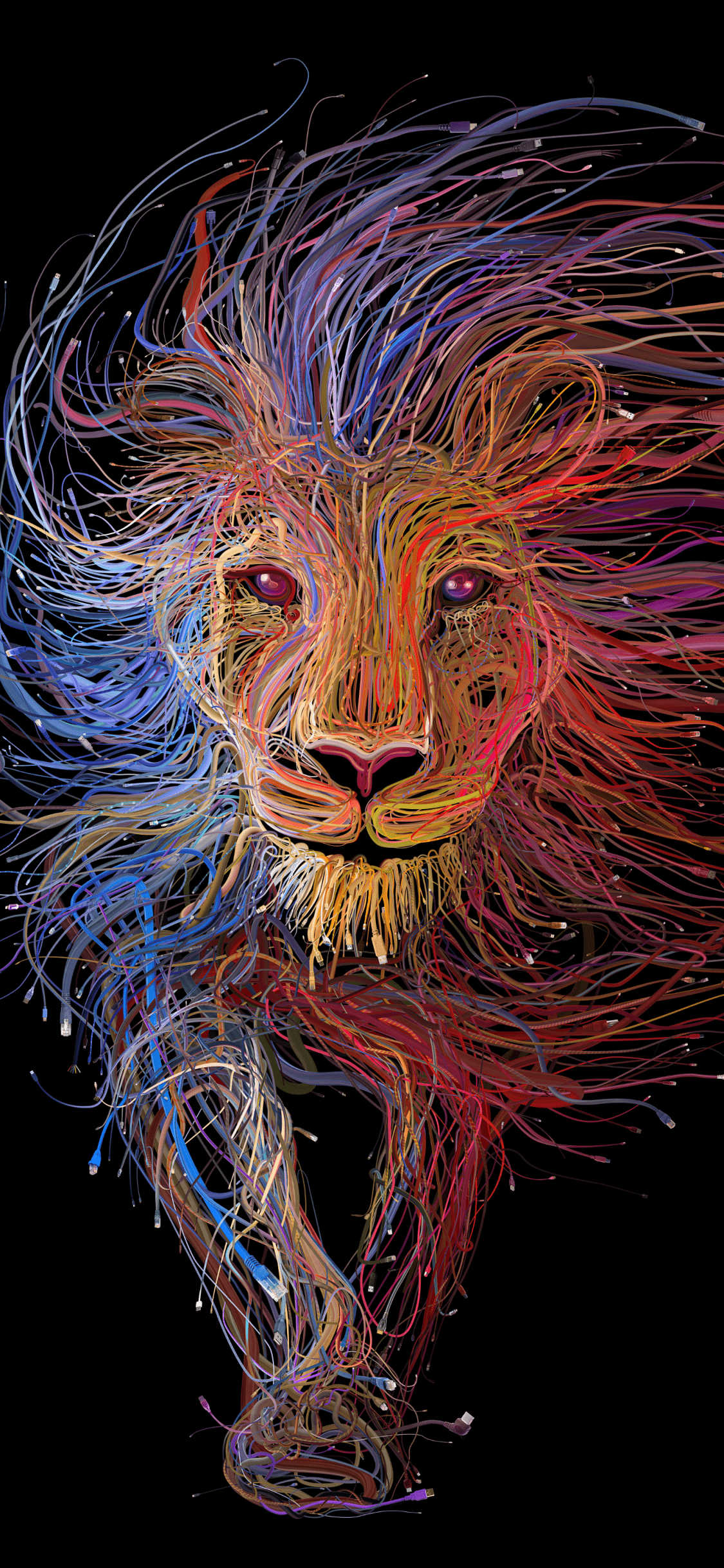 1125x2436 Lion art with cables wallpaper Mobile Walls