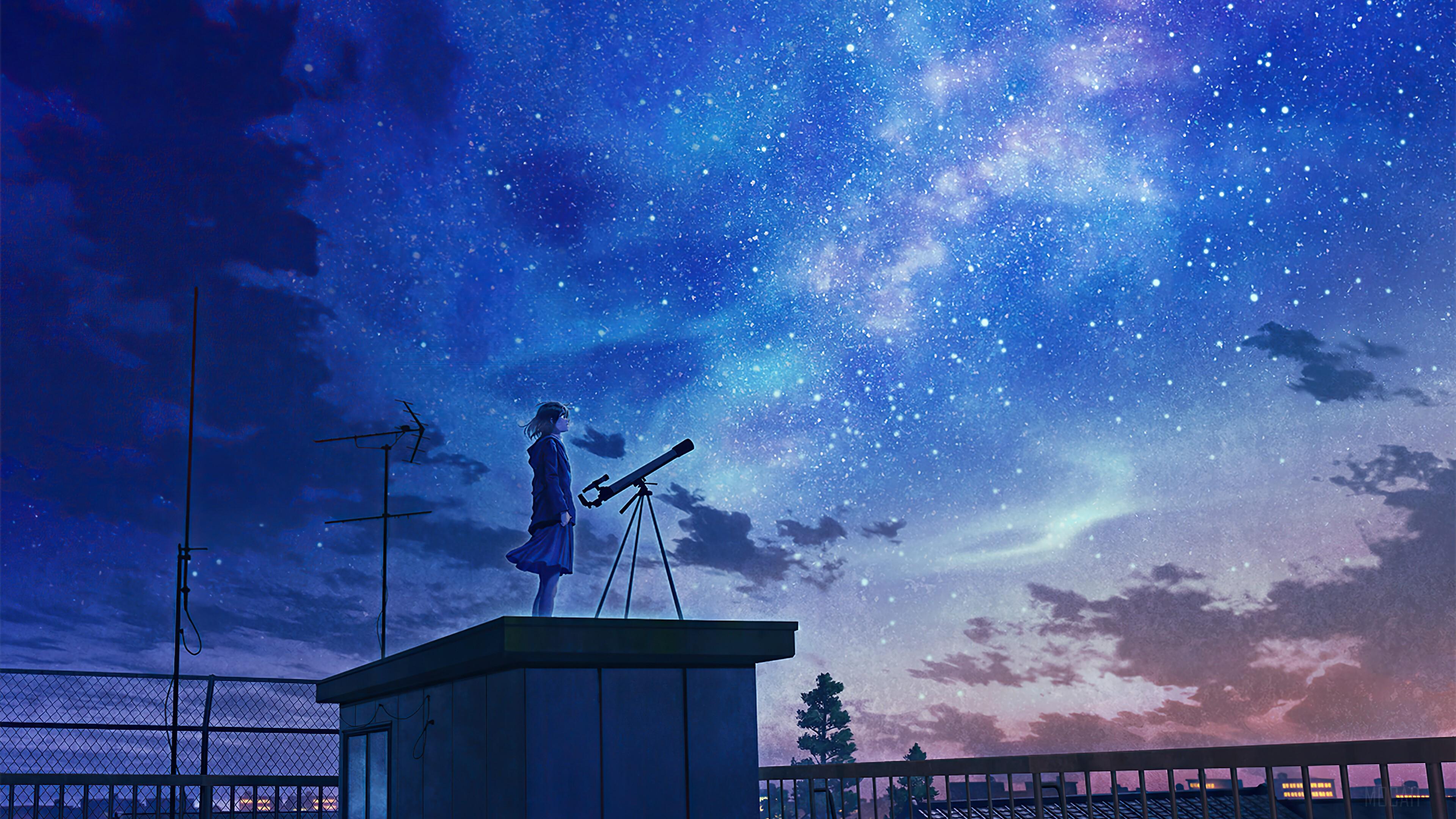 3840x2160 Stargazing, Starry, Stars, Night, Sky, Anime, Scenery 4k Gallery HD Wallpaper