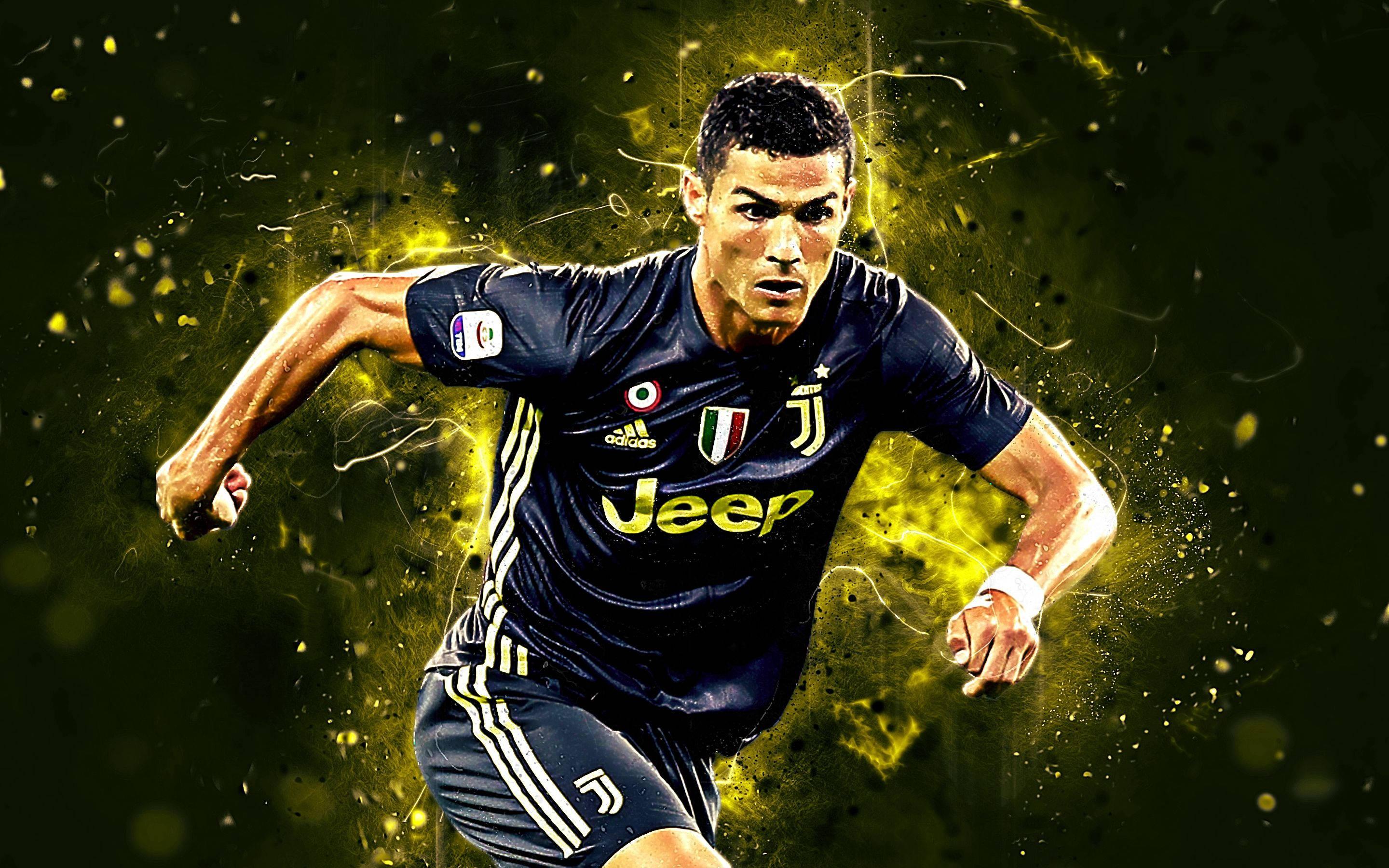 2880x1800 Download Running Cr7 3D Yellow And Black Background Wallpaper