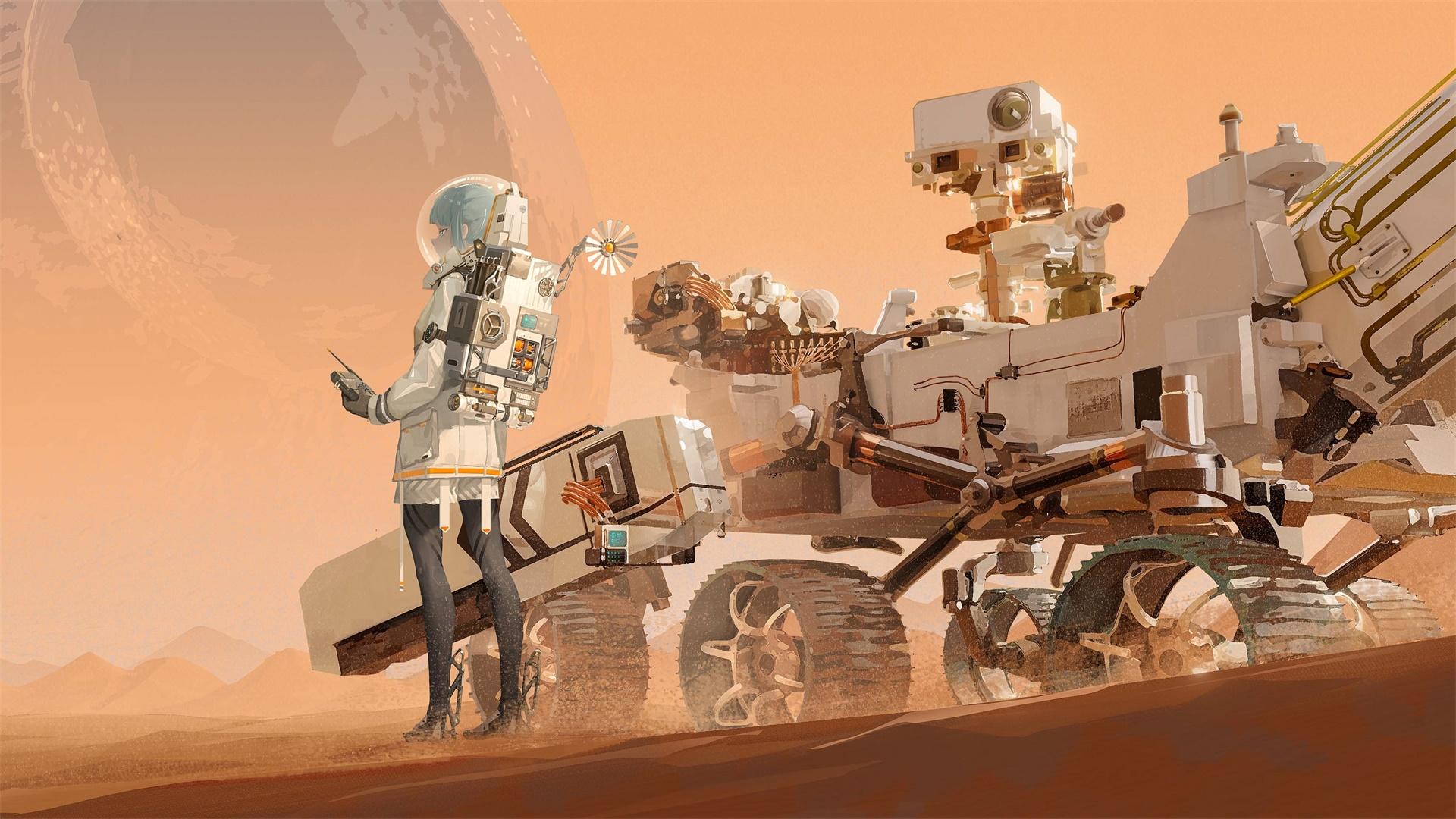 1920x1080 HD desktop wallpaper: Anime, Radio, Planet, Backpack, Astronaut, Vehicle, Space Vehicle download free picture