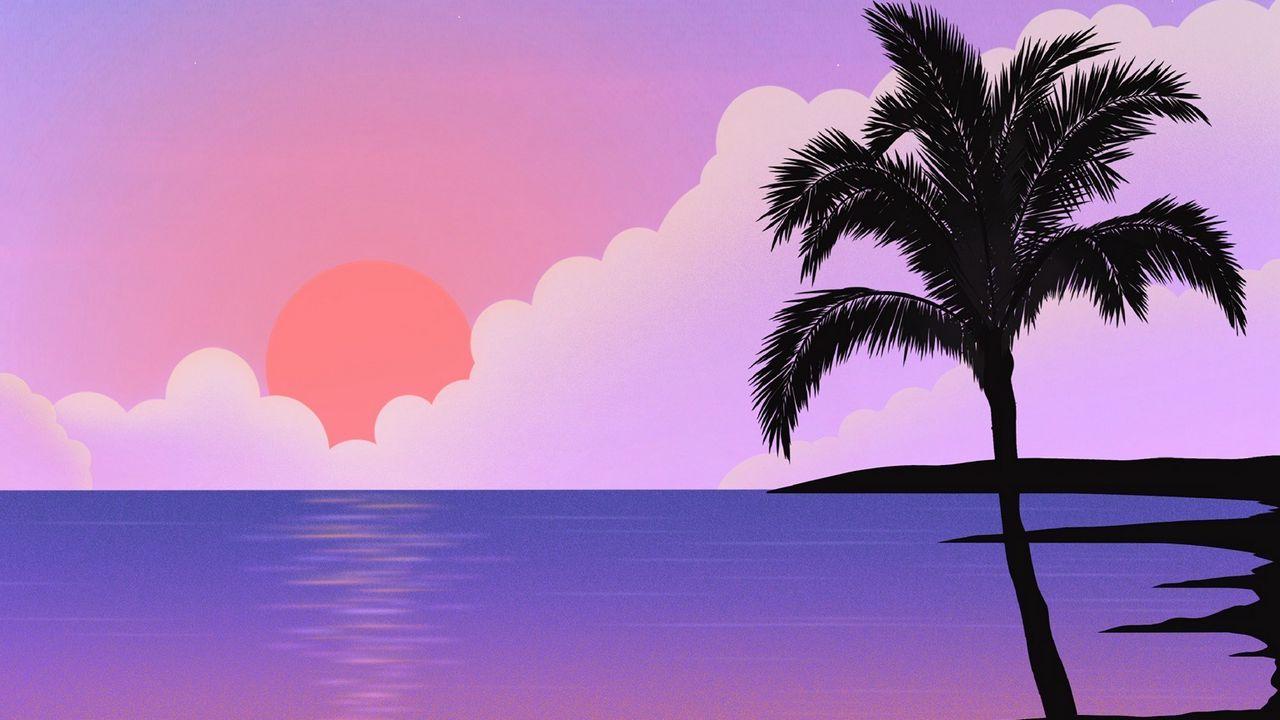 1280x720 Download wallpaper 1280x720 palm tree, sea, sunset, island, art hd, hdv, 720p HD background
