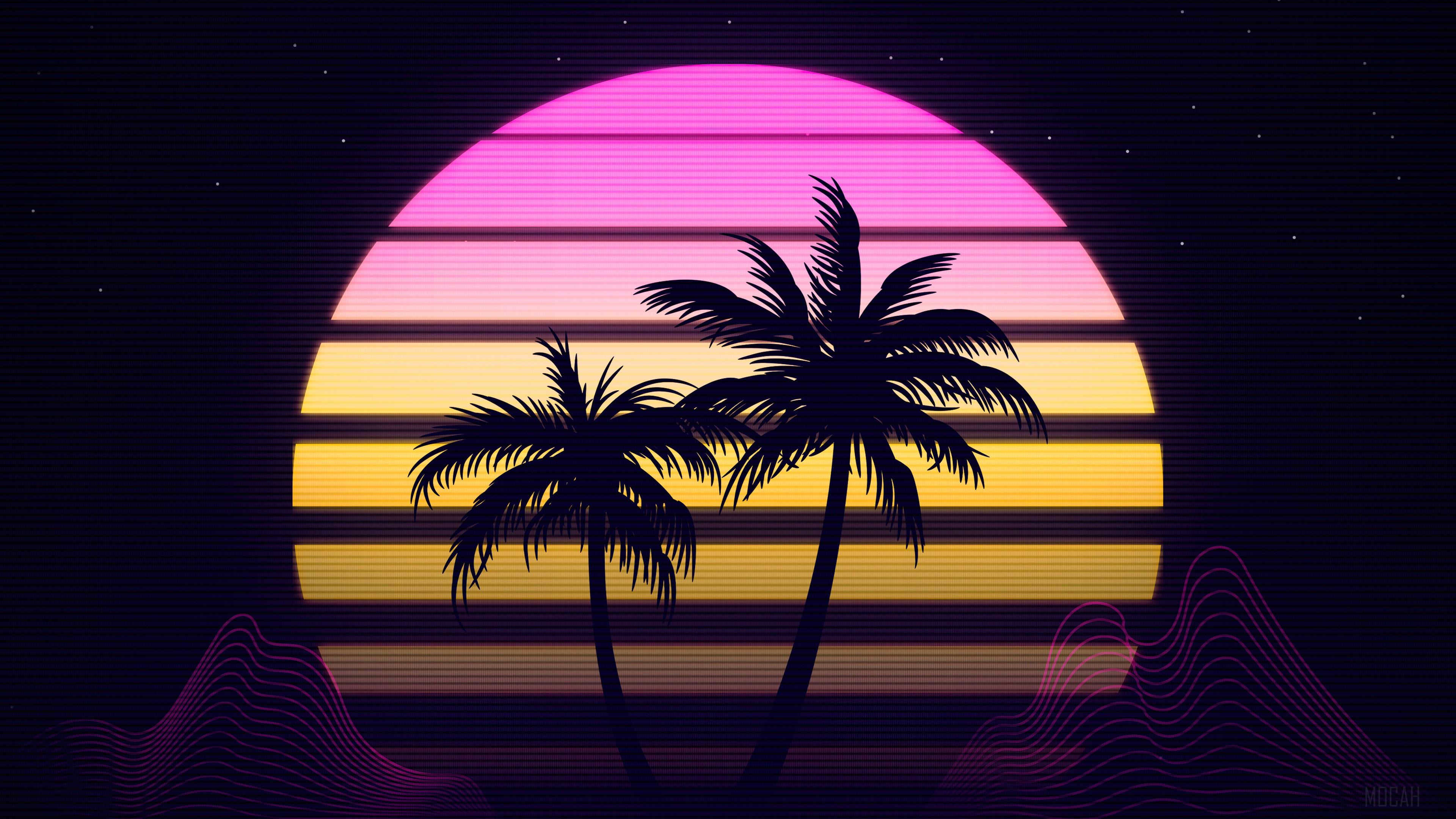 3840x2160 Palm Tree, Retrowave, Synthwave, Vaporwave, Digital Art 4k Gallery HD Wallpaper