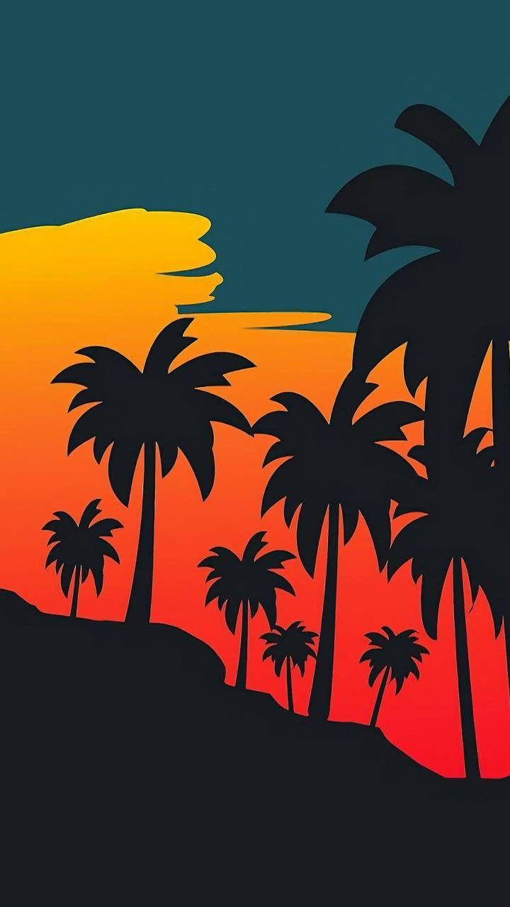 720x1280 EveningPalmTrees. Cool wallpaper cartoon, Art wallpaper, Small canvas art