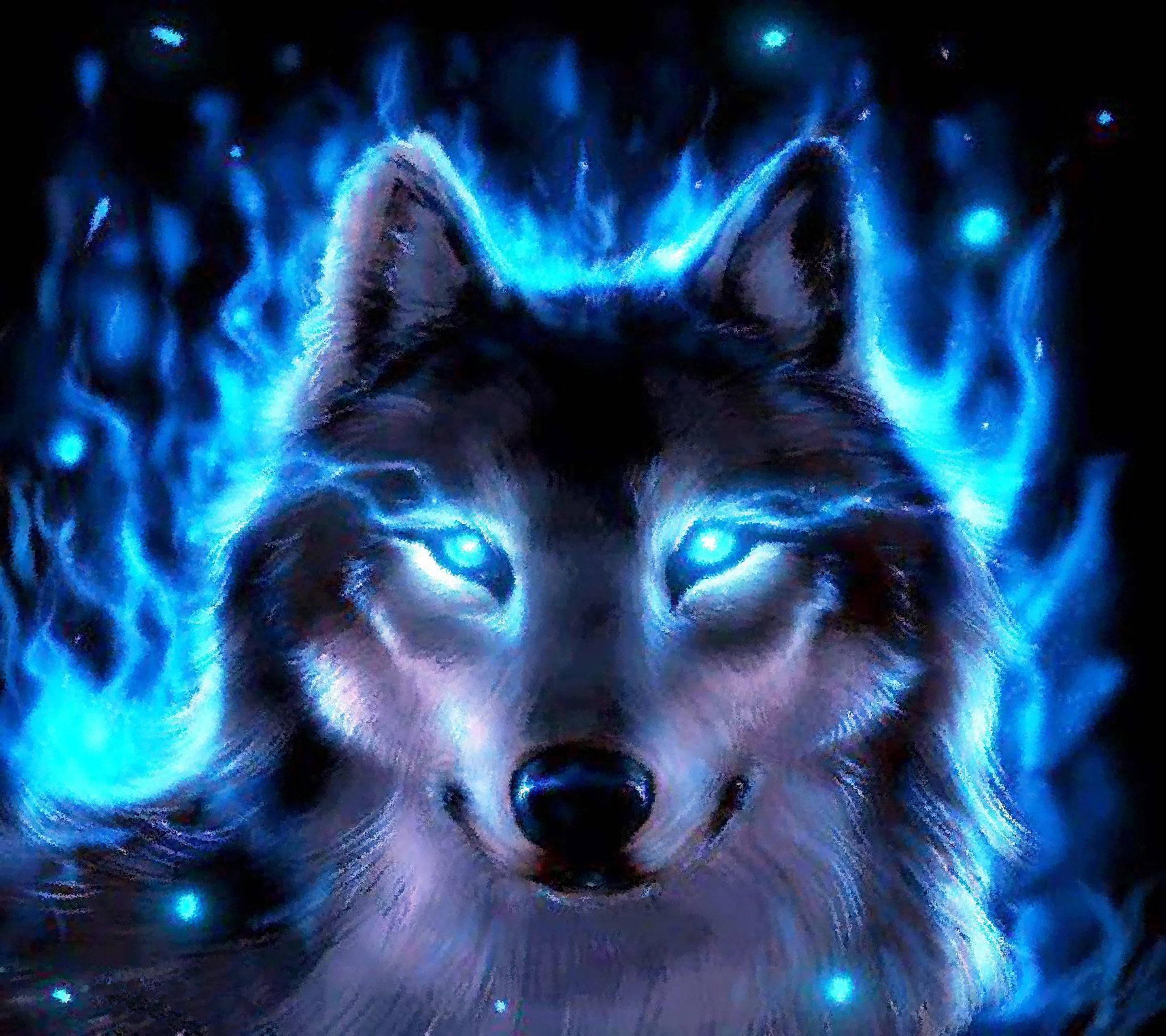 2880x2560 Download Anime Wolf Blue Aura Wallpaper
