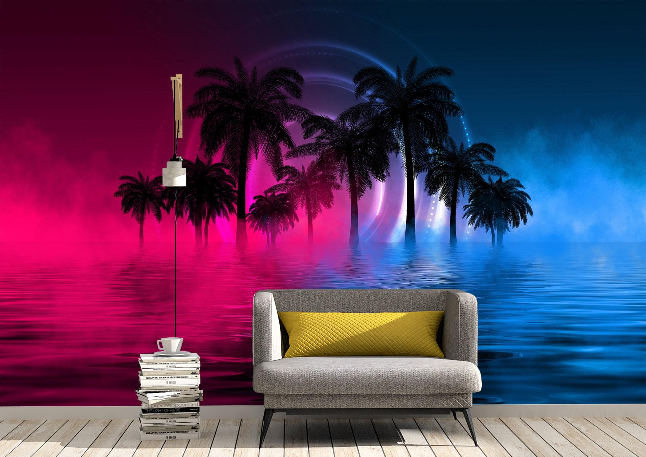 2100x1487 Palm Trees With Neon Glow Wall Mural Photo Wallpaper UV Print