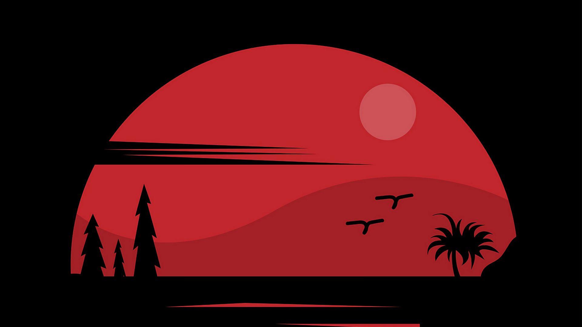 1920x1080 Download wallpaper 1920x1080 palm trees, art, dark, planet, sun full hd, hdtv, fhd, 1080p HD background