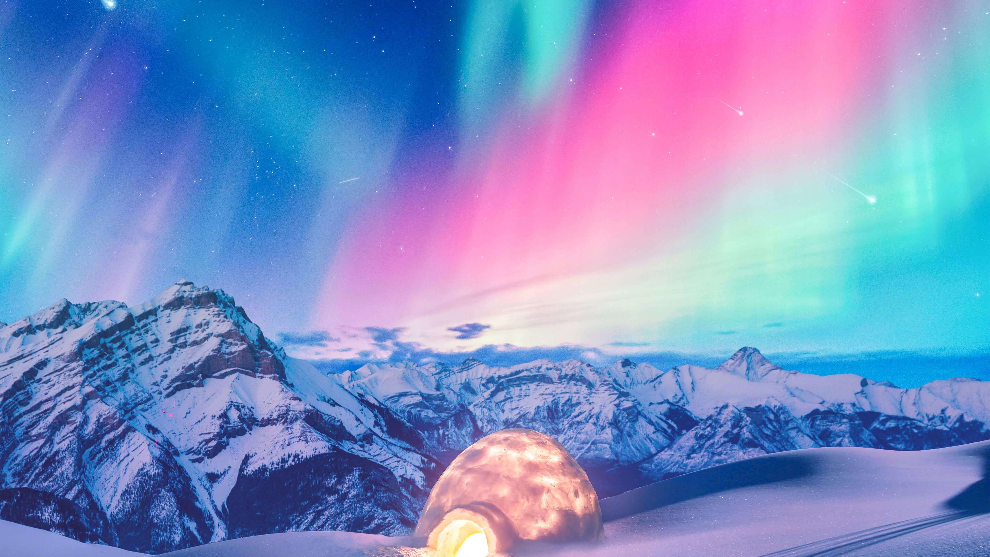 3840x2160 Wallpaper 4k Snow Winter Iceland Aurora Northern Lights Wallpaper
