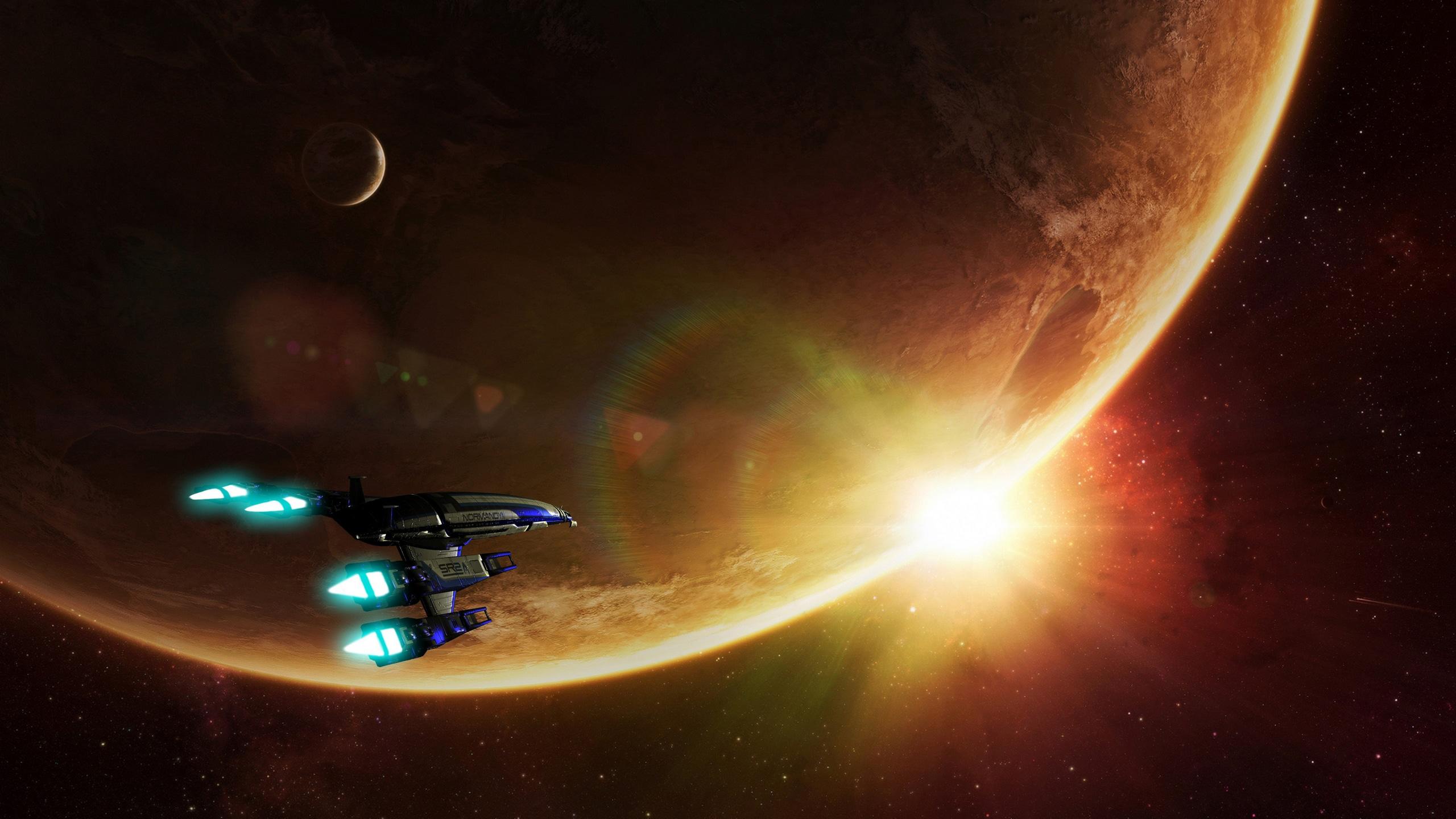 2560x1440 Wallpaper / Mass Effect, Normandy SR- planet, spaceship, video games, Mass Effect 2 free download