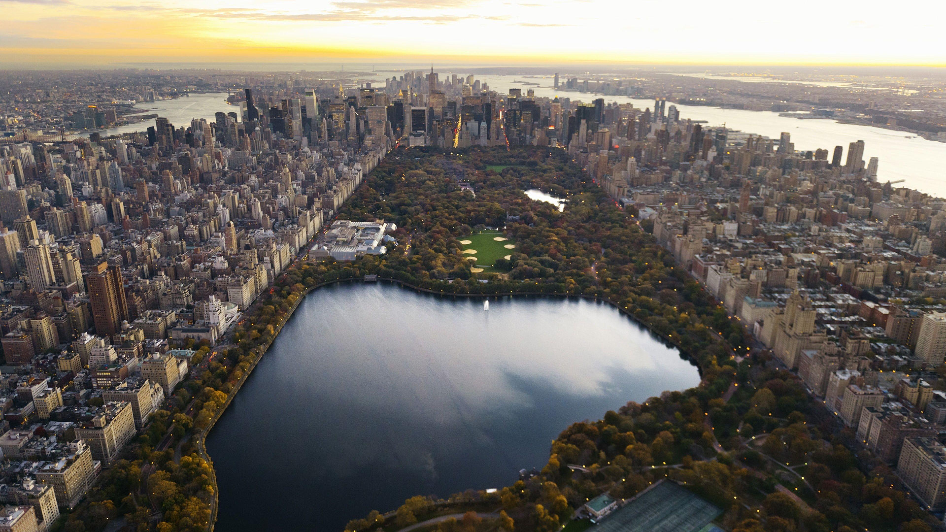 3840x2160 HD Background Central Park New York City Lake Skyscrapers Wallpaper