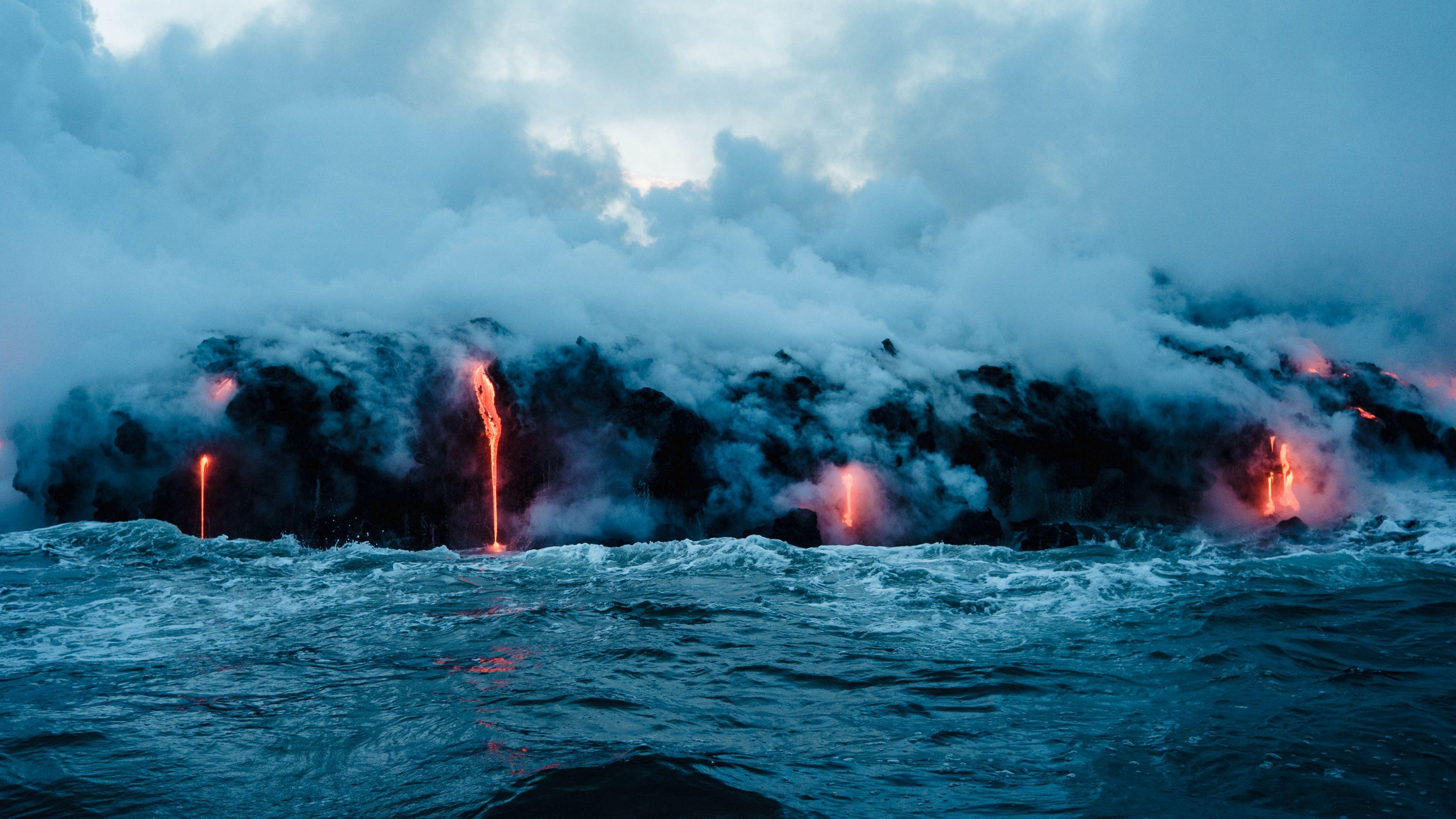 3840x2160 Download wallpaper 3840x2160 volcano, sea, lava 4k uhd 16:9 HD
