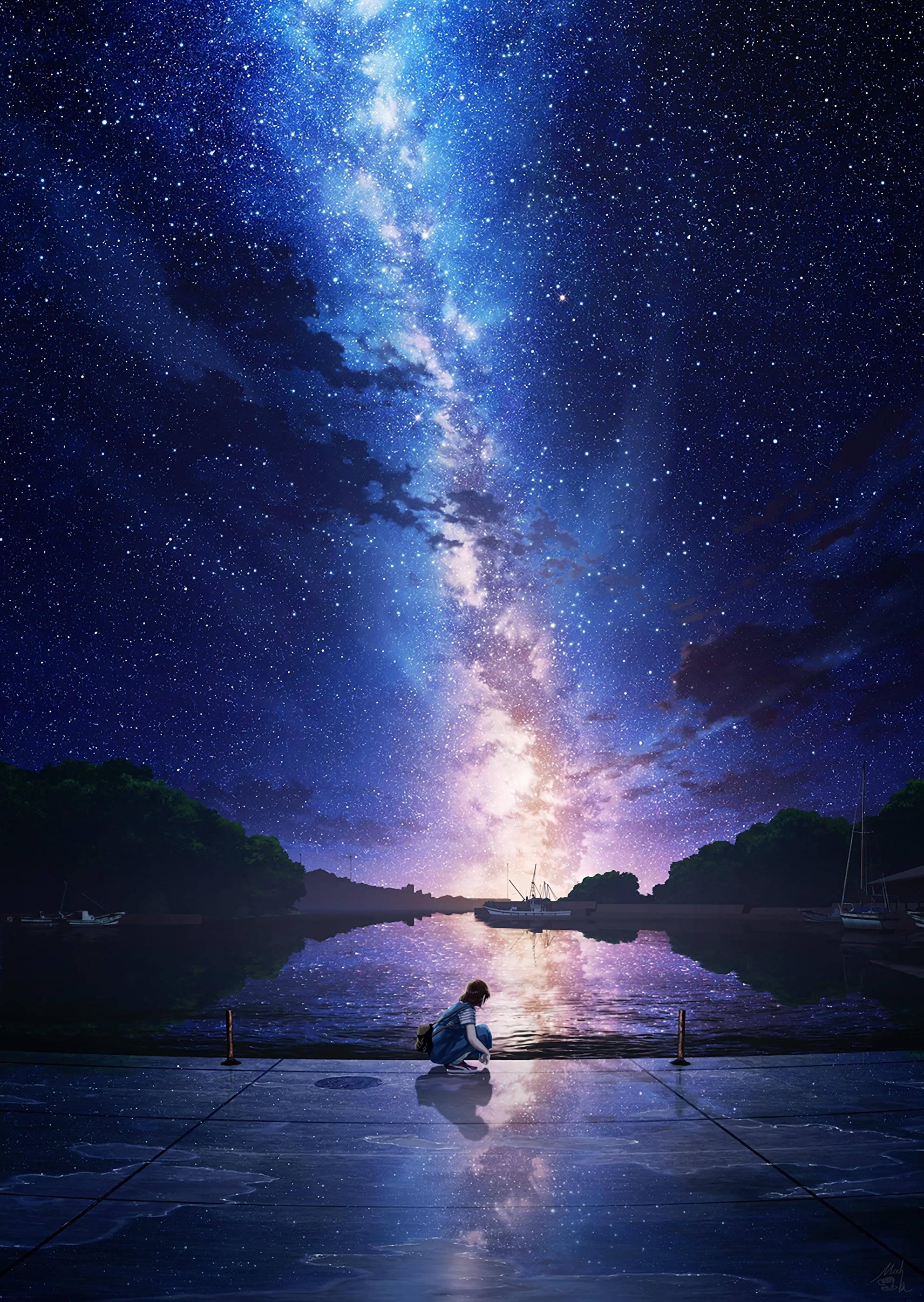 1984x2796 Download Woman And Blue Milk Way Galaxy iPhone Wallpaper