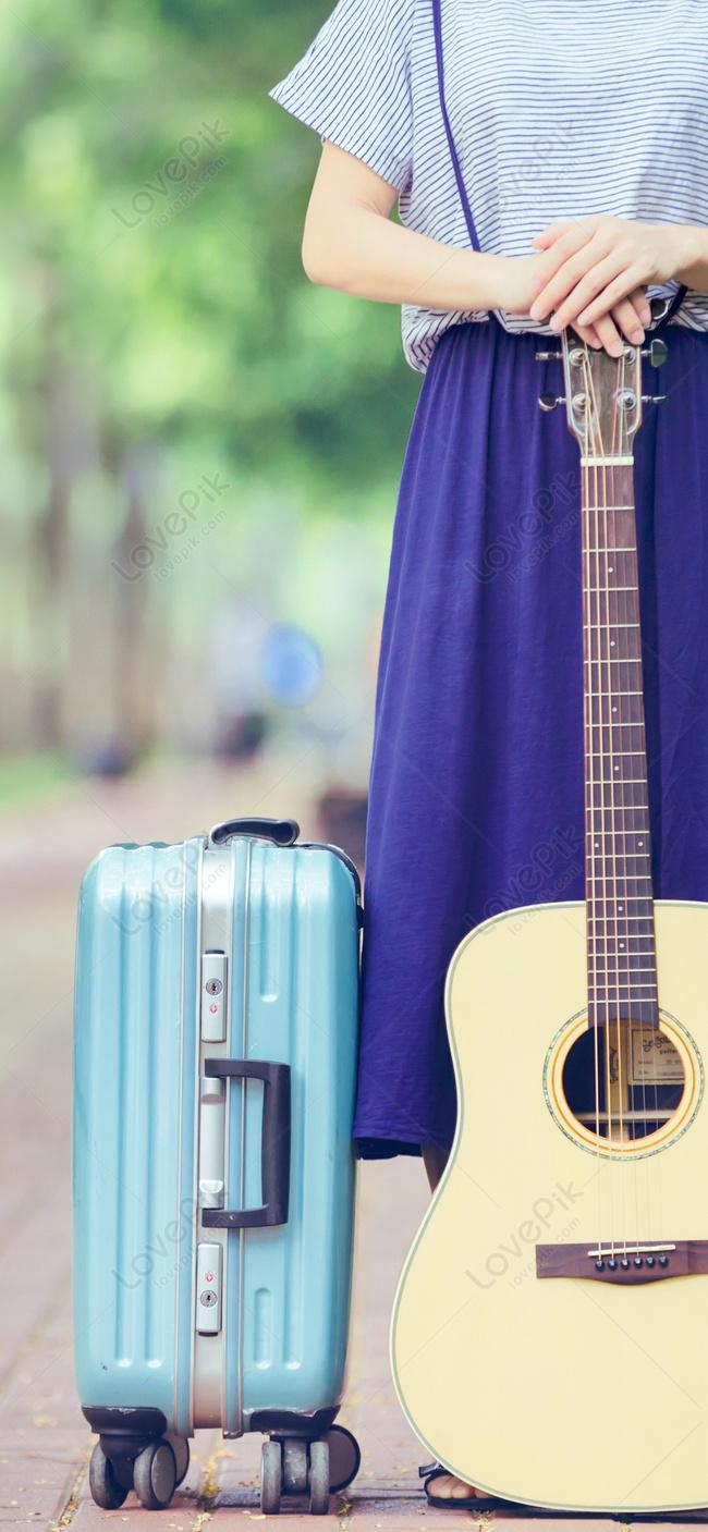 650x1407 Travel Guitar Girl Mobile Wallpaper Image Free Download