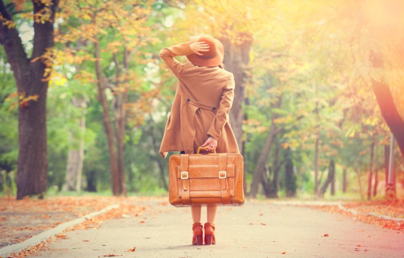 1332x850 Wallpaper road, autumn, girl, traveling alone image for desktop, section настроения