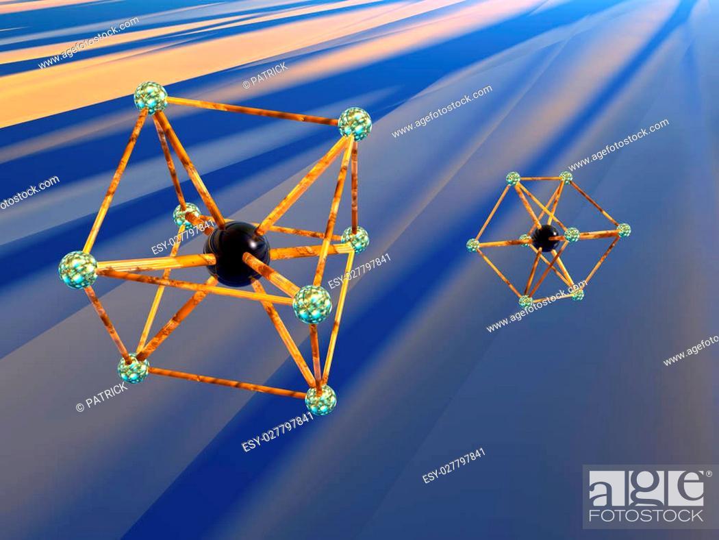 1050x788 3D Illustration, Background, Wallpaper Of The Micro Cosmos, A Molecule, An Iron Atom, , Picture And Low Budget Royalty Free Image. Pic. ESY 027797841