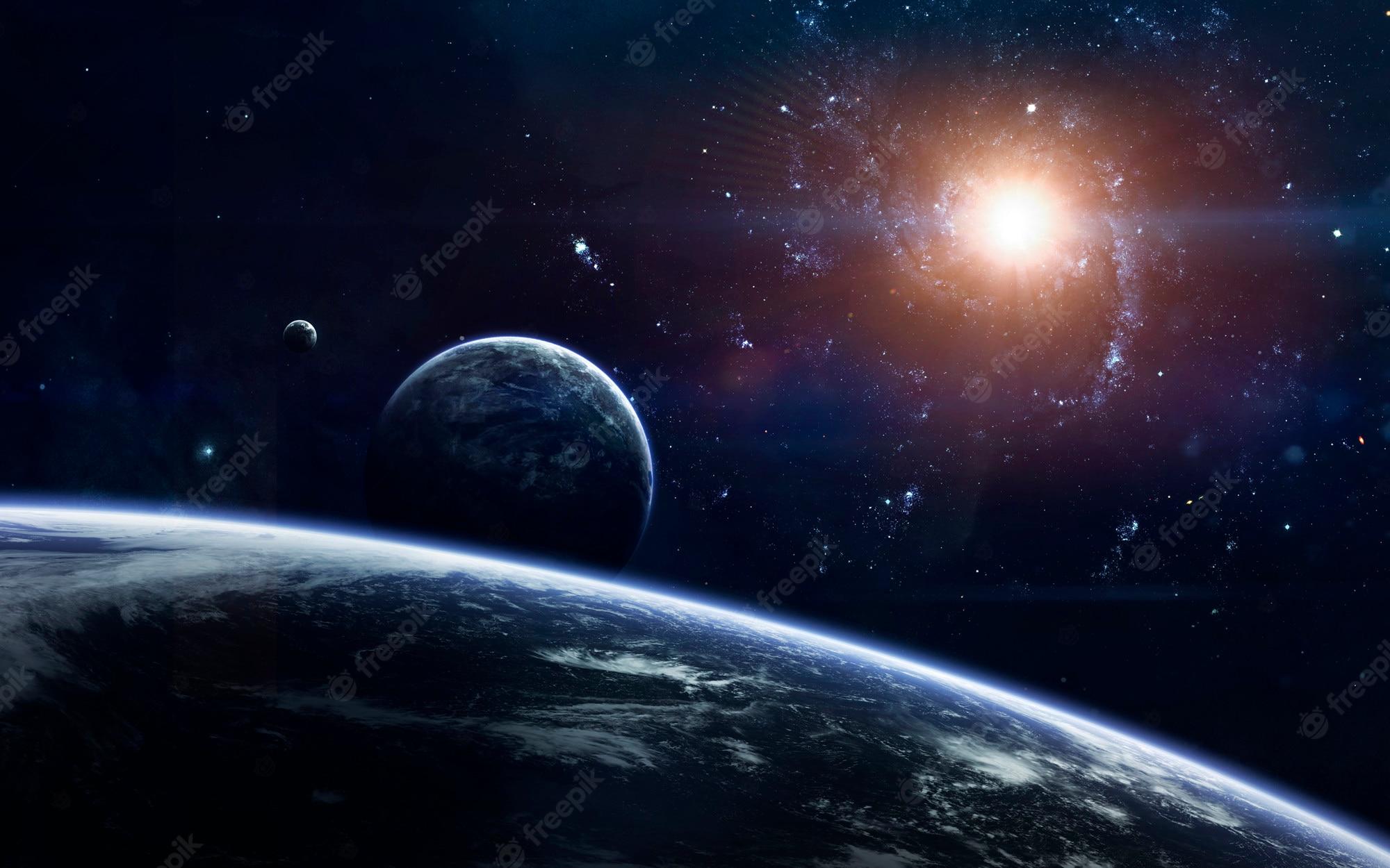 2000x1250 Premium Photo. Science fiction space wallpaper, incredibly beautiful planets, galaxies, dark and cold beauty of endless universe