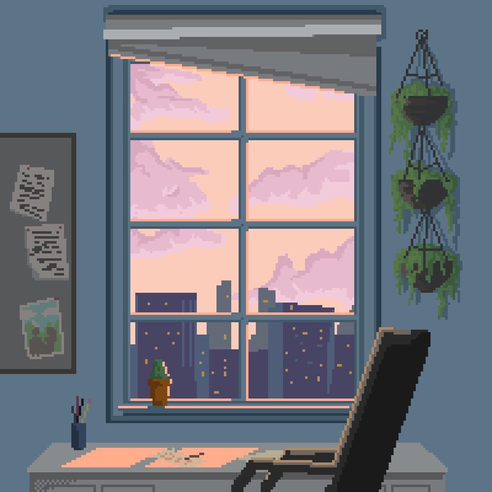 1000x1000 Lo Fi Style Pixel Art I Made Today. (OC) Thought I Might Animate Into A Loop For Music Tomorrow