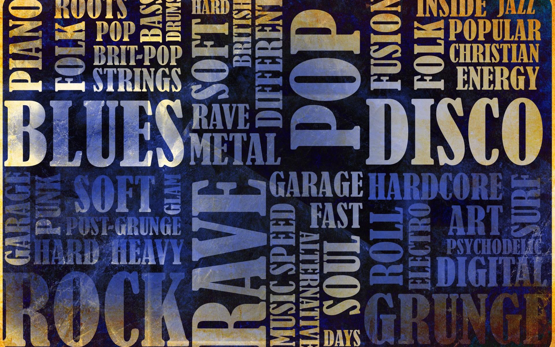 1920x1200 music, Genres, Blues, Folk, Rock, Rave, Grunge, Glam, Metal, Collage, Text Wallpaper HD / Desktop and Mobile Background