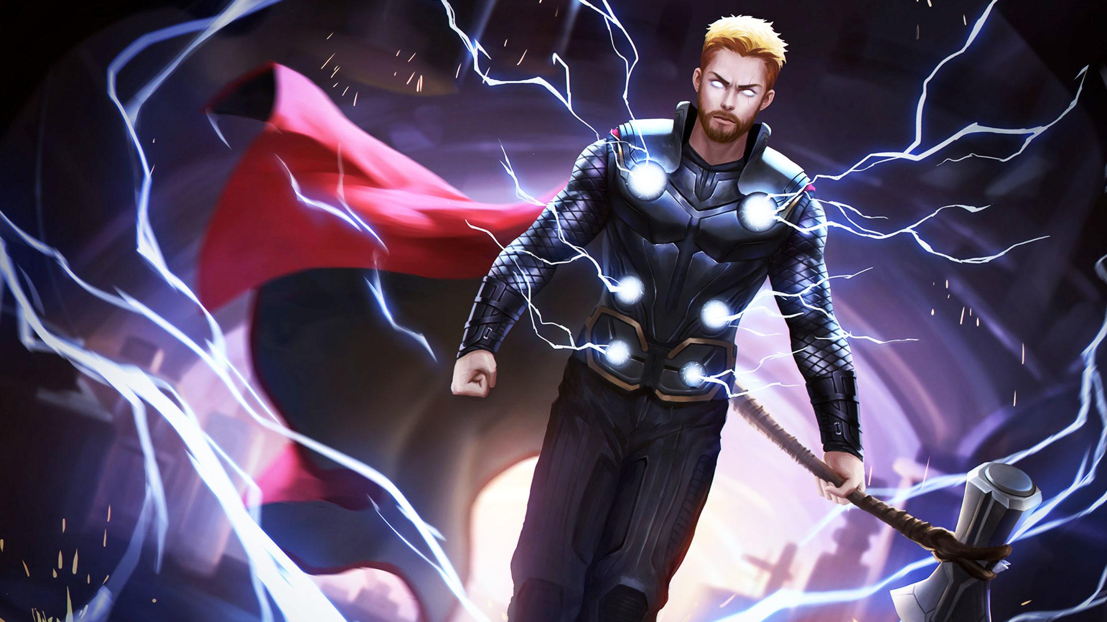 2208x1242 Art Thor With New Hammer In Avengers Infinity War HD Wallpaper