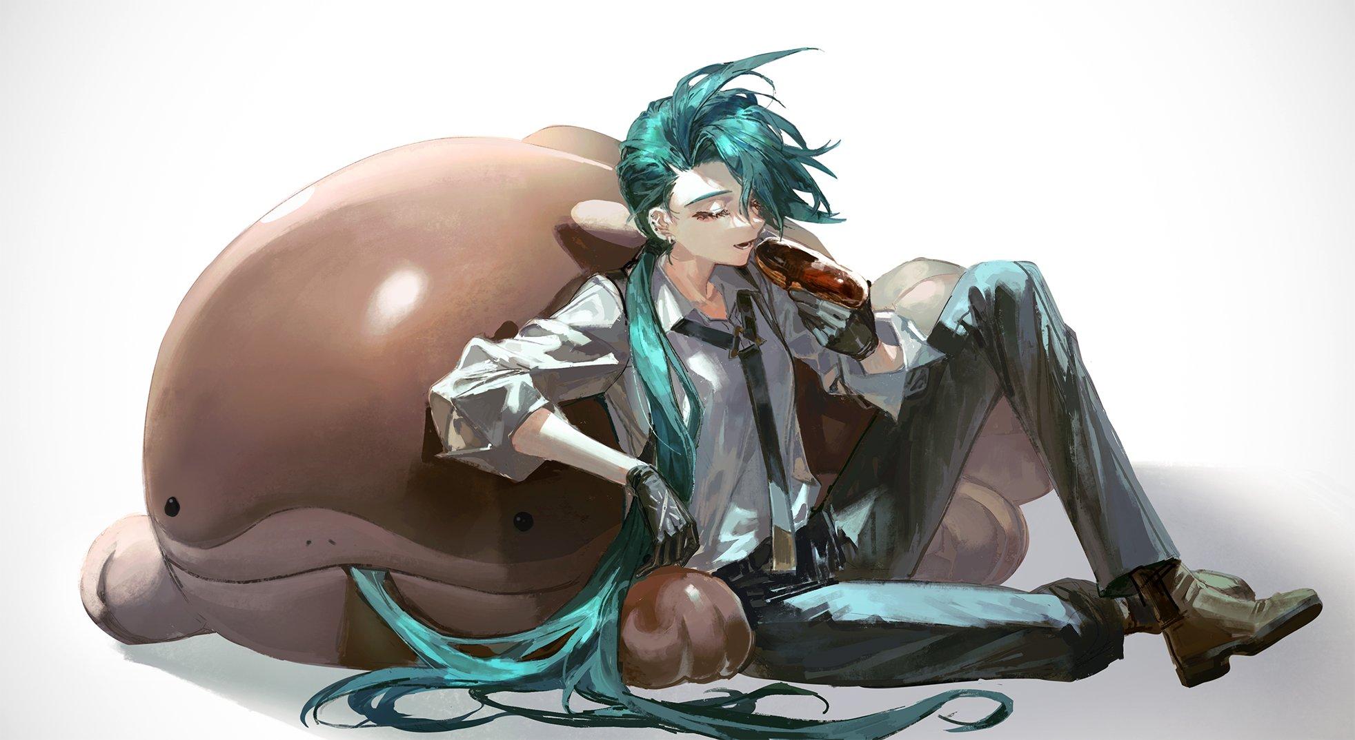 1964x1074 Pokemon Scarlet Violet Rika Pokemon Green Hair Simple Background Eclair Quasarcake Anime Boys Closed Wallpaper:1964x1074
