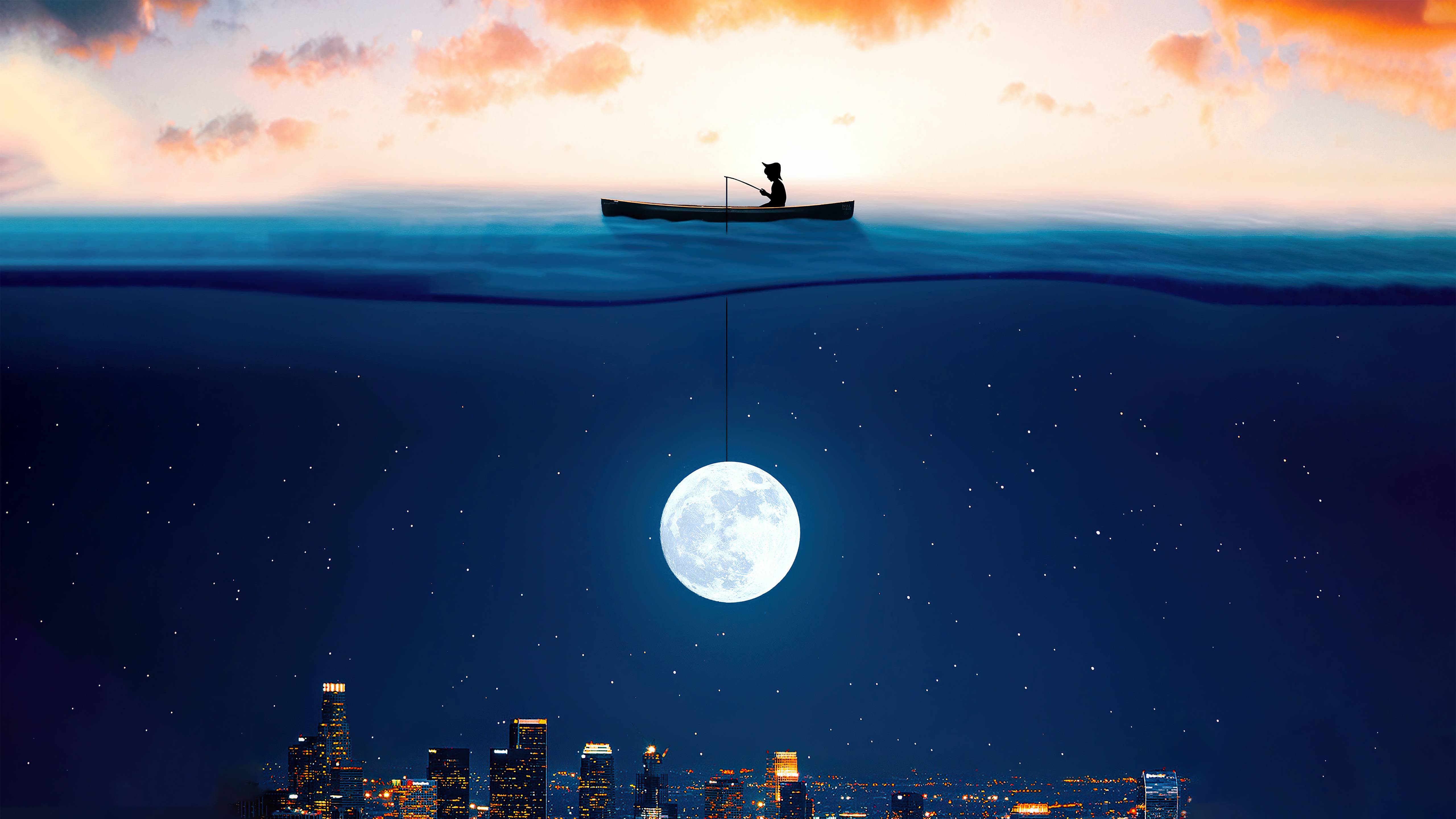 5120x2880 Catching The Moon In Ocean 1920x108020194 Resolution Wallpaper, HD Artist 4K Wallpaper, Image, Photo and Background