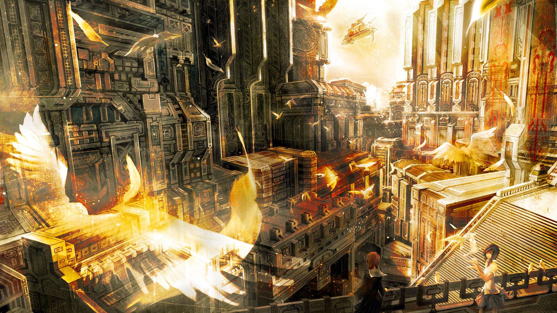 1920x1080 Anime City Wallpaper background picture