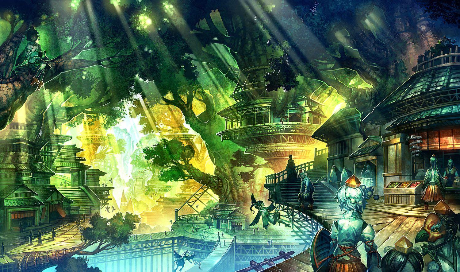 1500x886 Drawn Village anime Clipart on