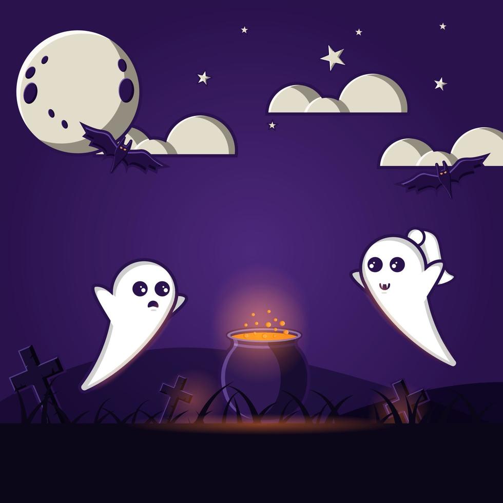 980x980 Happy Halloween day background with cute ghosts