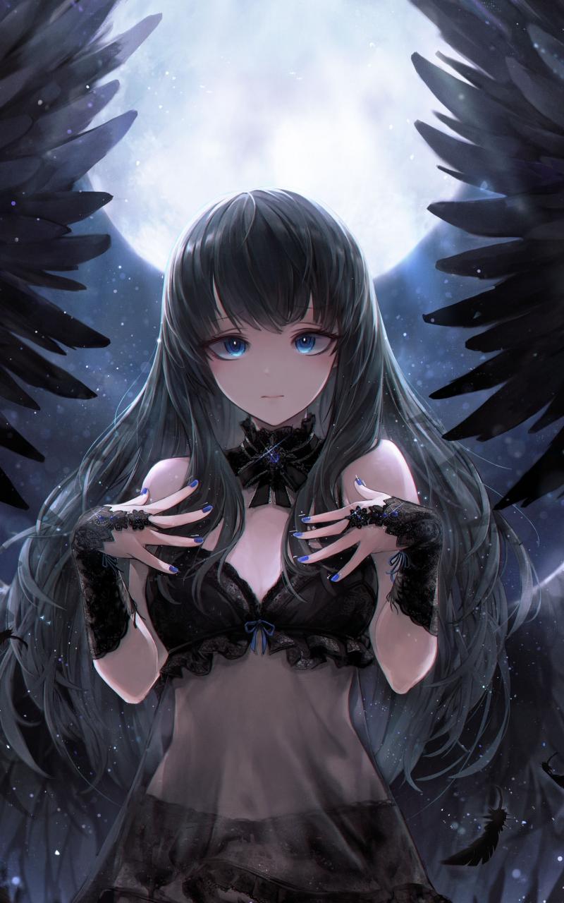 800x1280 Download Wallpaper 800x1280 Black Angel, Cute, Anime Girl, Art, Samsung Galaxy Note Gt N Meizu Mx 800x1280 HD Background