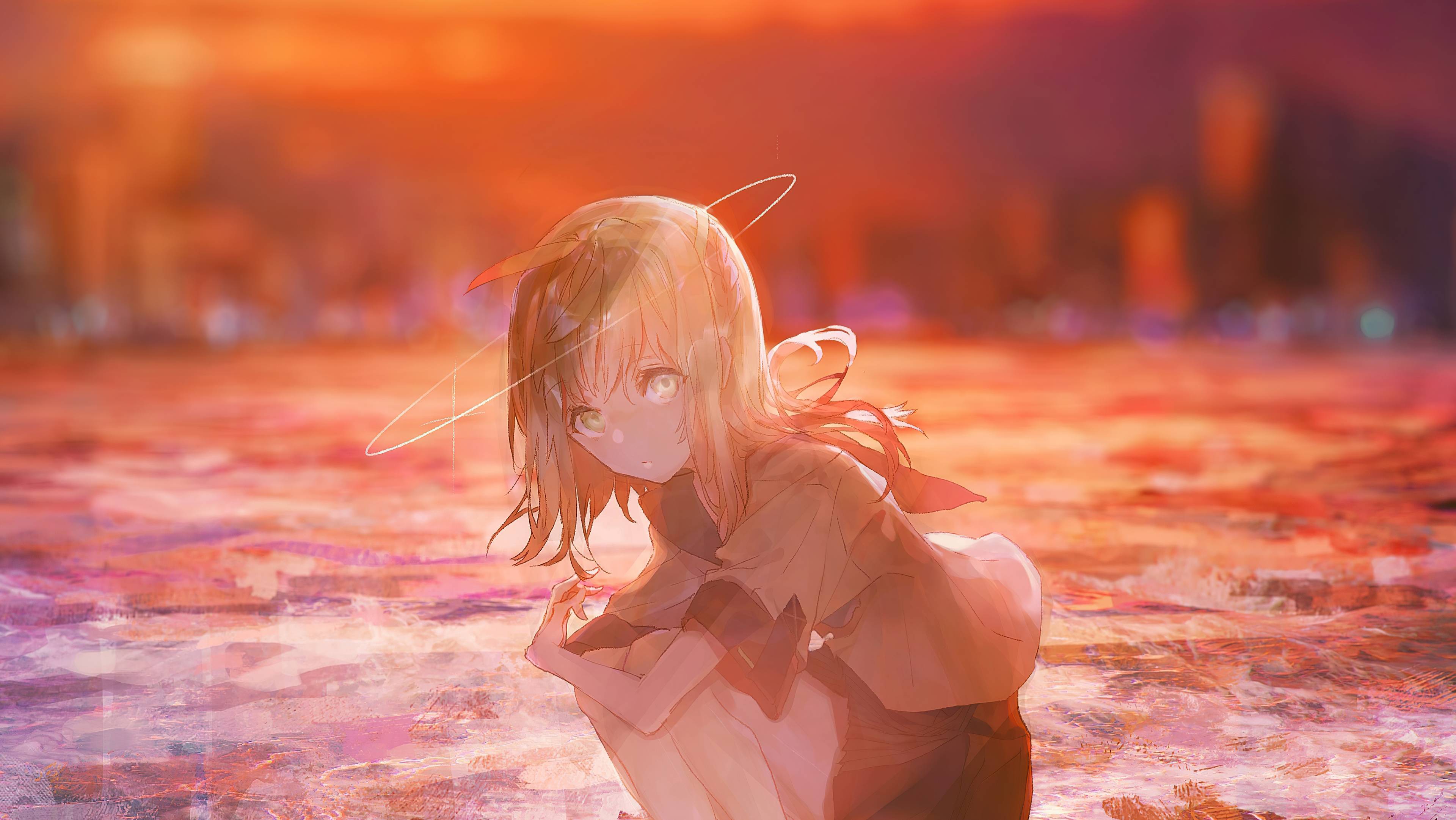 3840x2162 Anime Angel Girl Sitting 4k, HD Anime, 4k Wallpaper, Image, Background, Photo and Picture