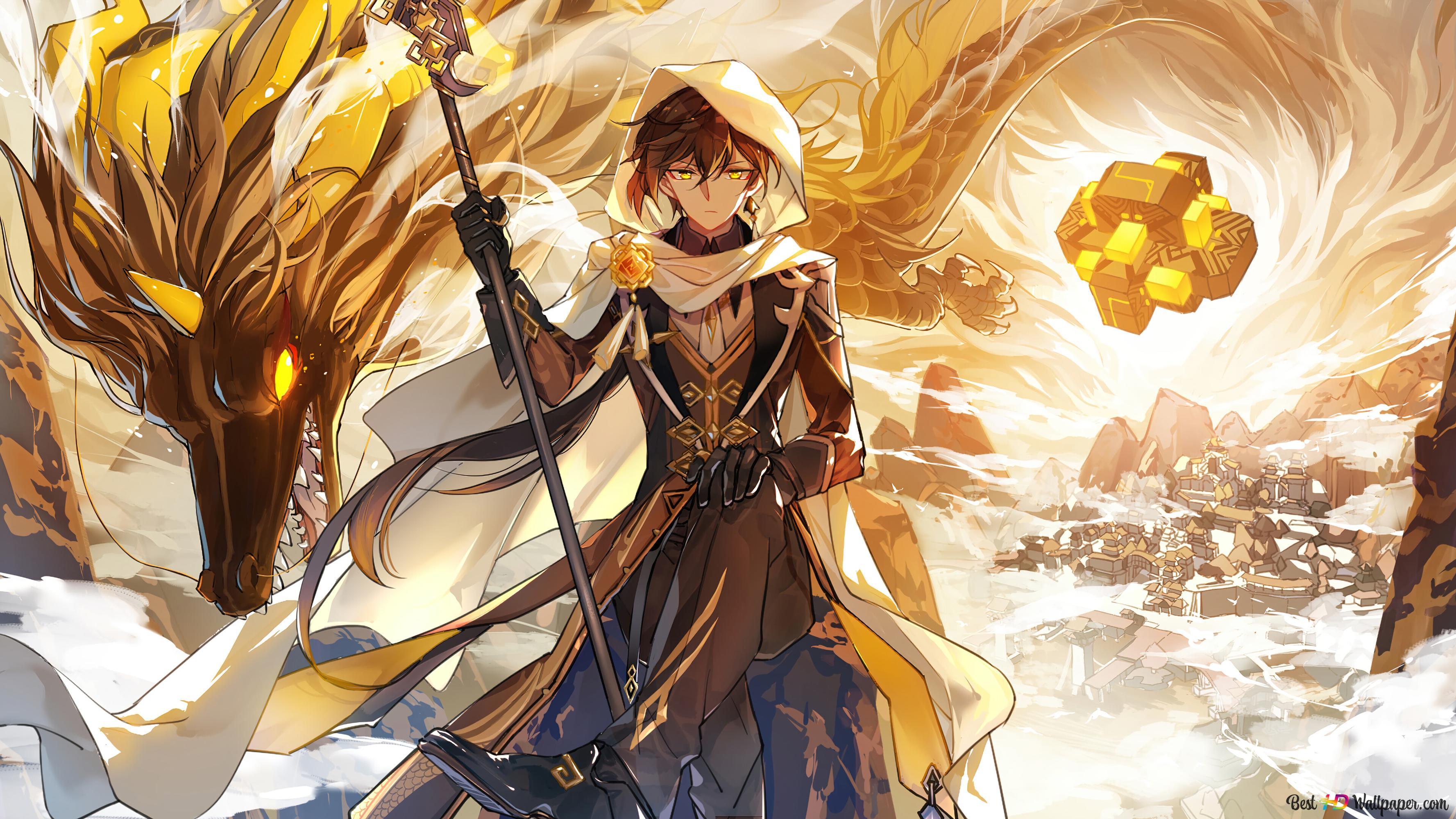 3554x1999 Zhongli' Dragon Impact (Anime Video Game) 4K wallpaper download