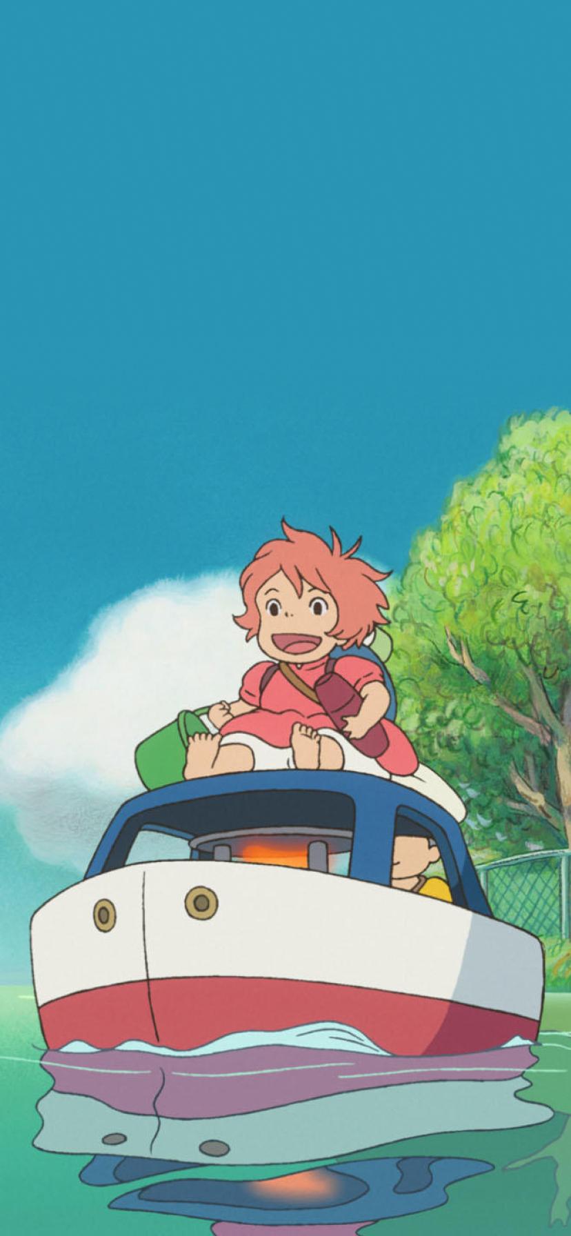 828x1792 Ponyo on a Boat Wallpaper