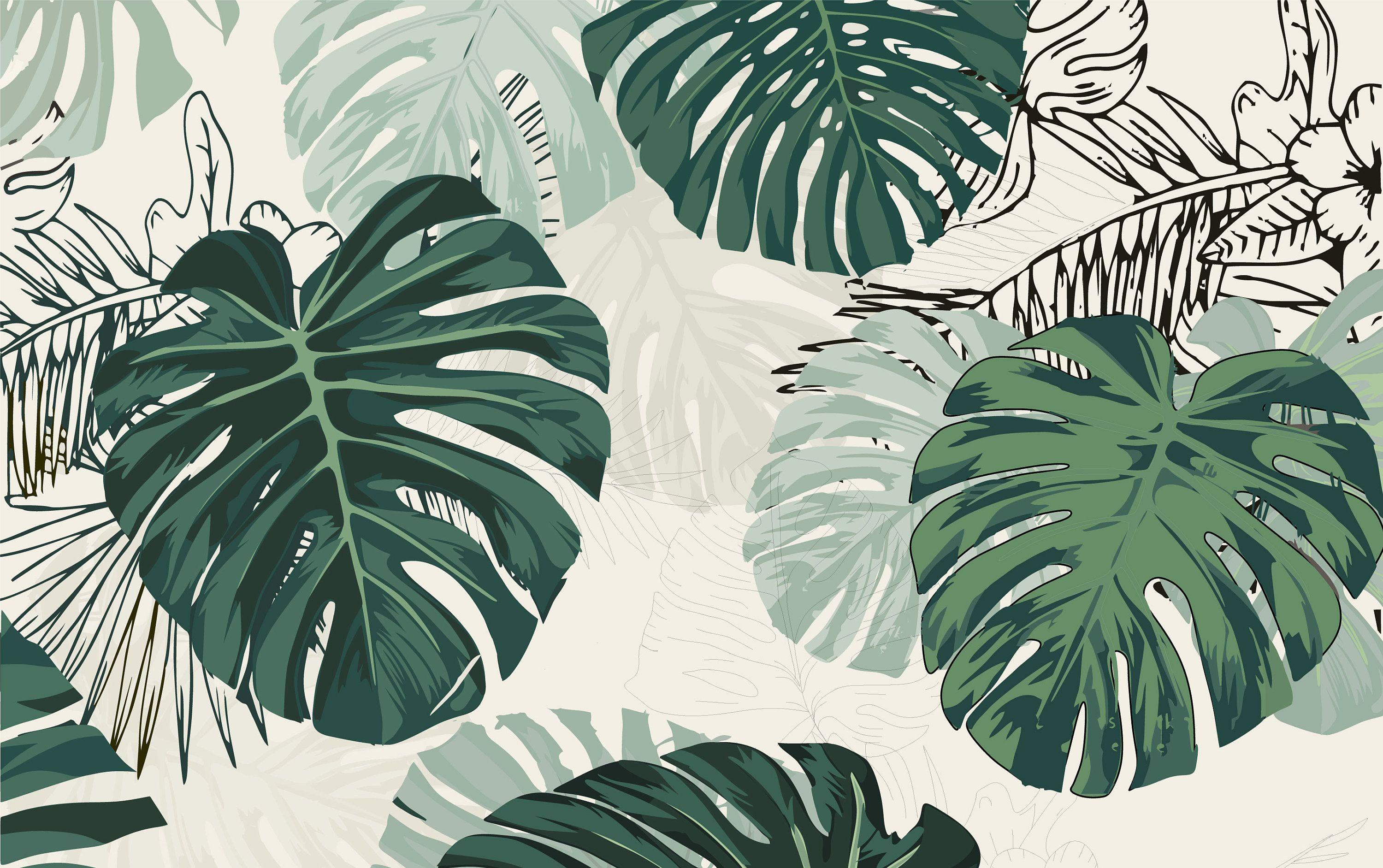 3000x1883 Pastel Color Green Palm Leaves Room Wallpaper Tropical and. Palm leaf wallpaper, Leaf wallpaper, Desktop wallpaper macbook