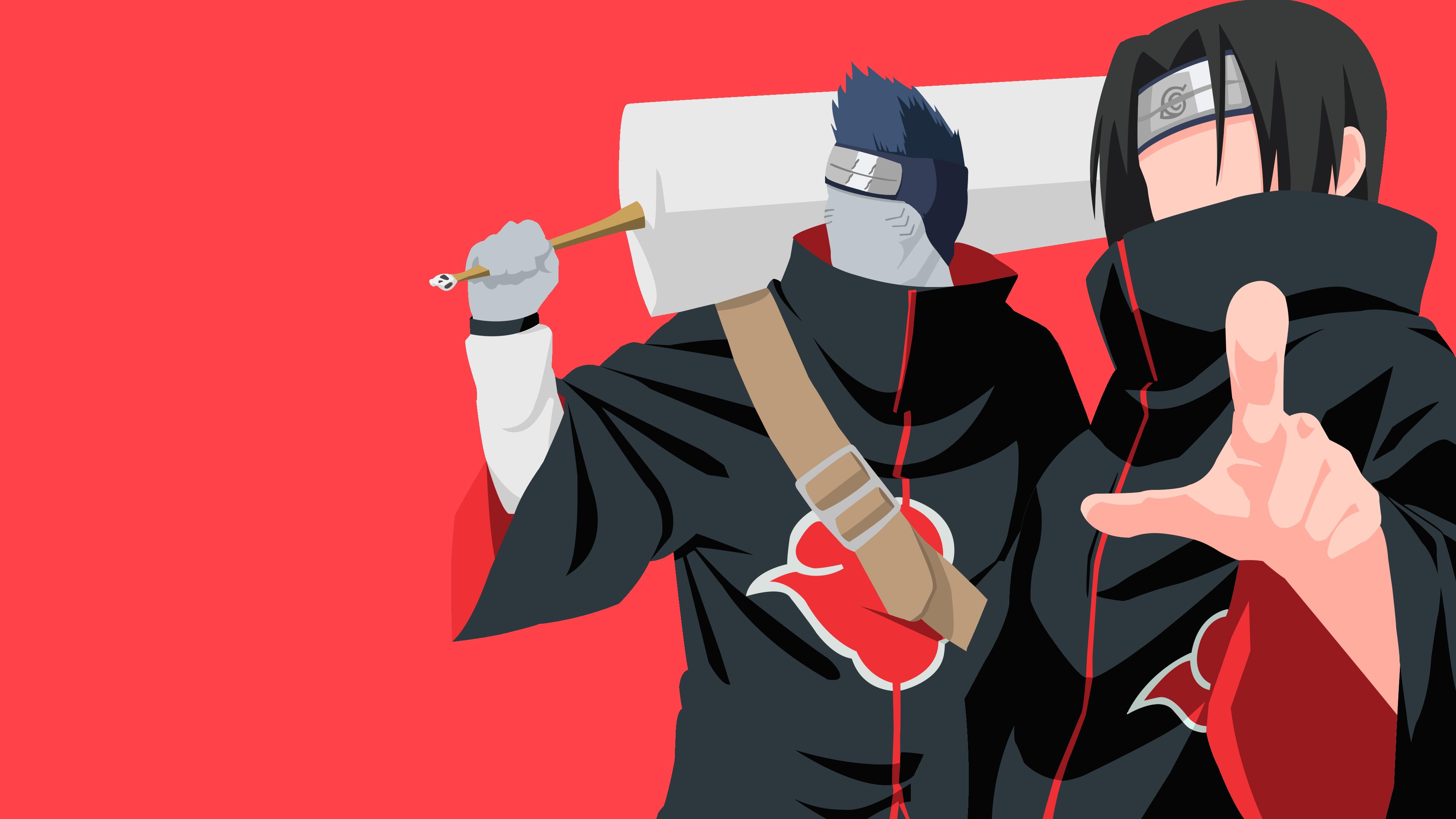 3840x2160 HD desktop wallpaper: Anime, Naruto, Akatsuki (Naruto), Black Hair, Blue Hair, Itachi Uchiha, Kisame Hoshigaki, Minimalist, Ninja, Sword, Uchiha Clan download free picture