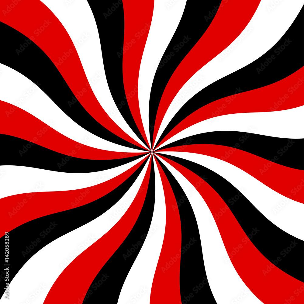 1000x1000 Sunburst red, black and white vector background. Abstract swirl graphic design for wallpaper, banner and backdrop. Stock Vector