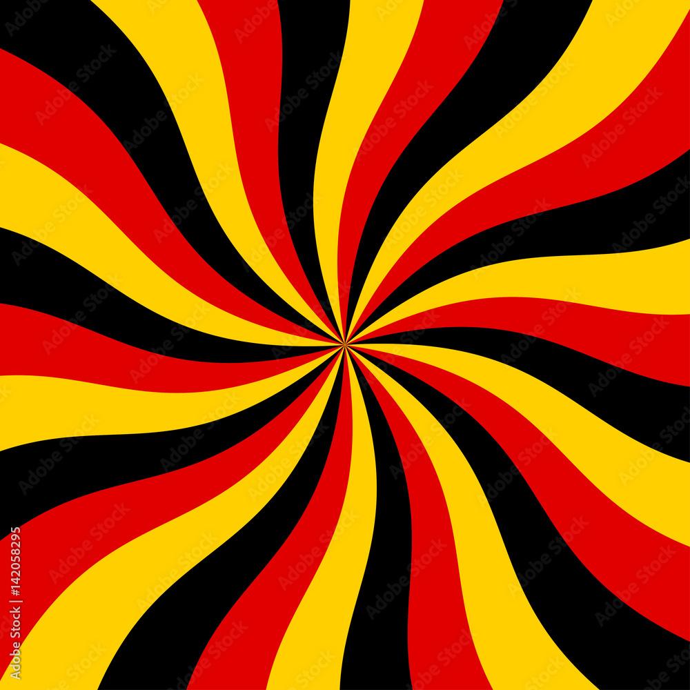 1000x1000 Sunburst red, black and yellow vector background. Abstract swirl graphic design for wallpaper, banner and backdrop. Stock Vector