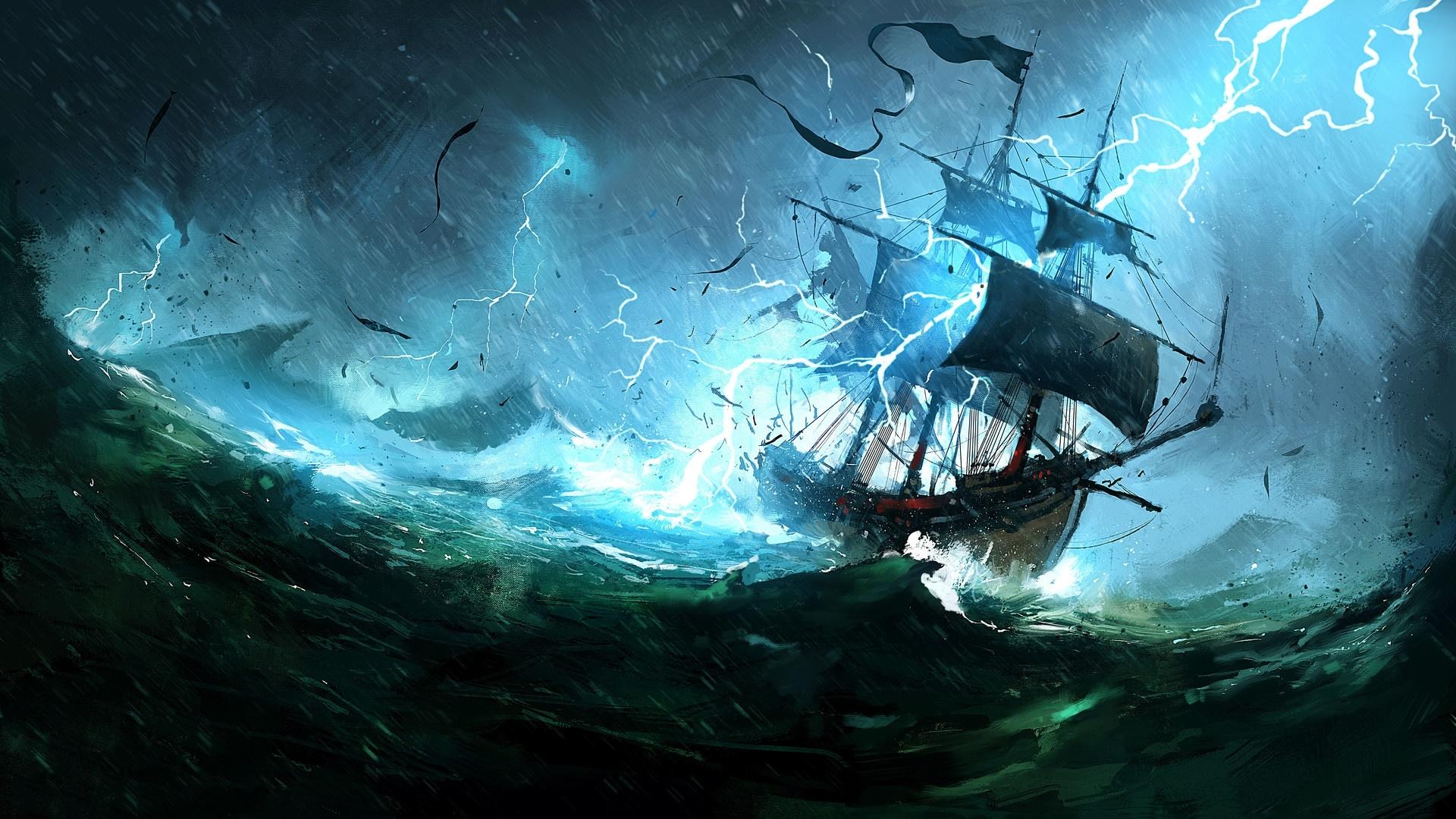 1920x1080 pirate ship in a storm (1920x1080)