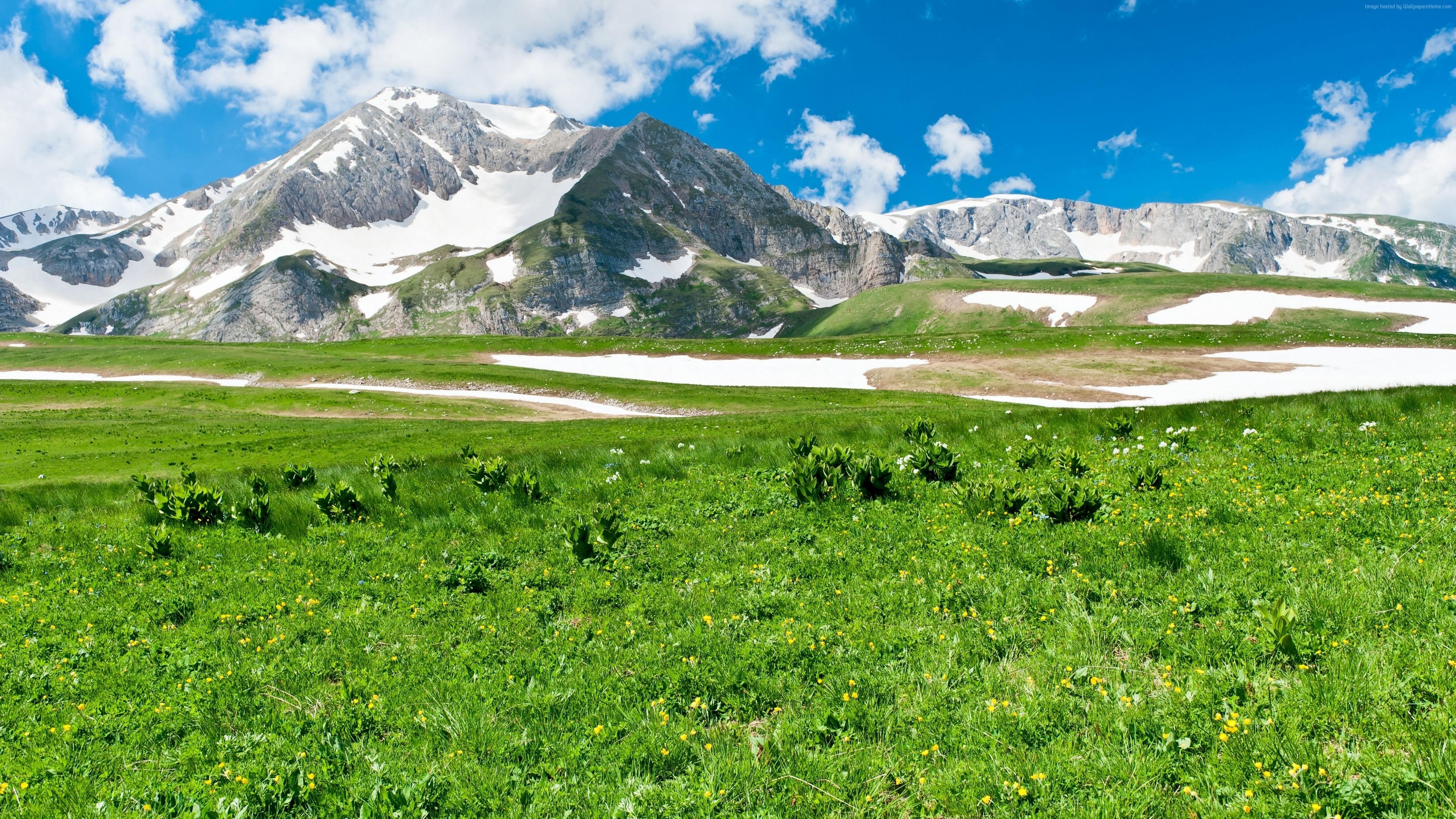 3840x2160 grass, meadows, sky, 4k, Mountains, HD Gallery HD Wallpaper
