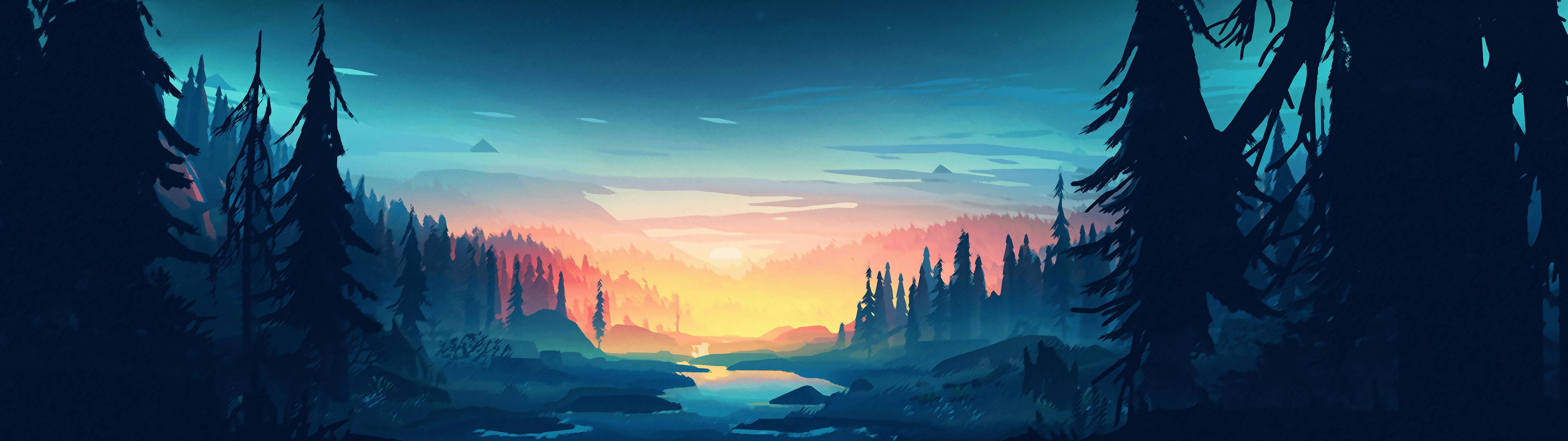 3840x1080 Download Dual Monitor Digital Forest Wallpaper