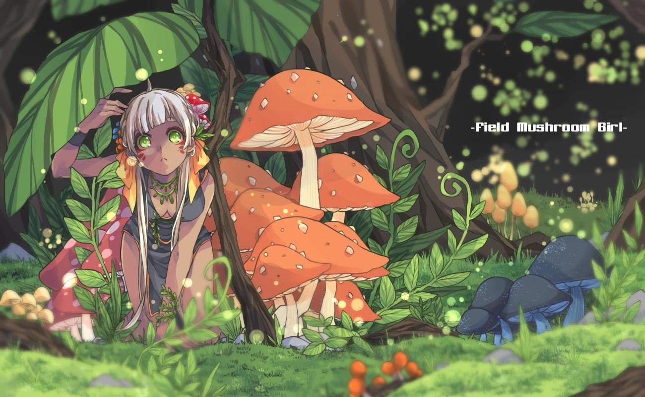 1300x800 Download 1280x720 Anime Landscape, Anime Girl, Forest, Mushroom Wallpaper