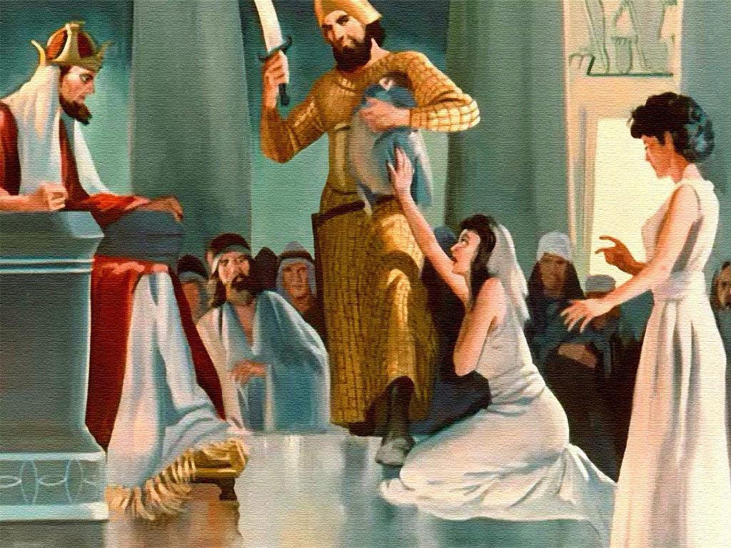 1024x768 FreeBibleimage - The Wisdom Of Solomon - King Solomon, Two Mothers And A Baby (1 Kings 1 2 Chronicles 1 9)