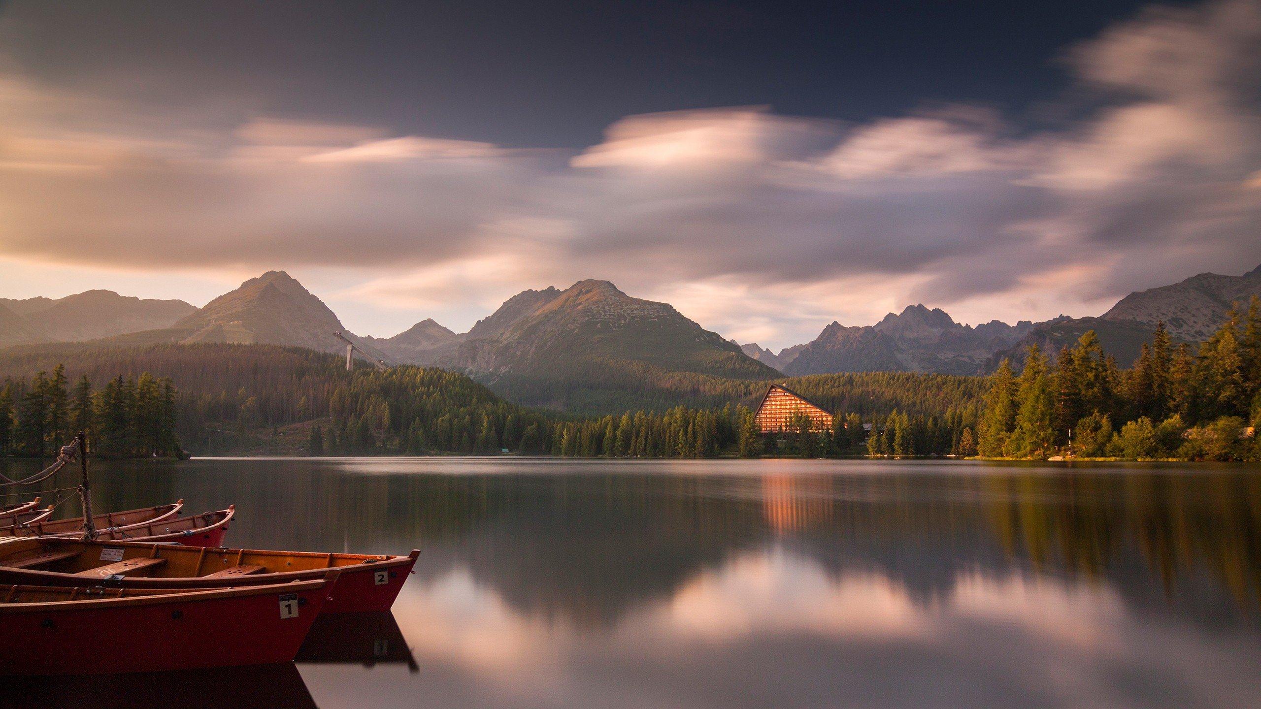 2560x1440 landscapes, Nature, Boats, Lakes, National, Park, Reflections, Slovakia, Tatra, High, Tatras Wallpaper HD / Desktop and Mobile Background