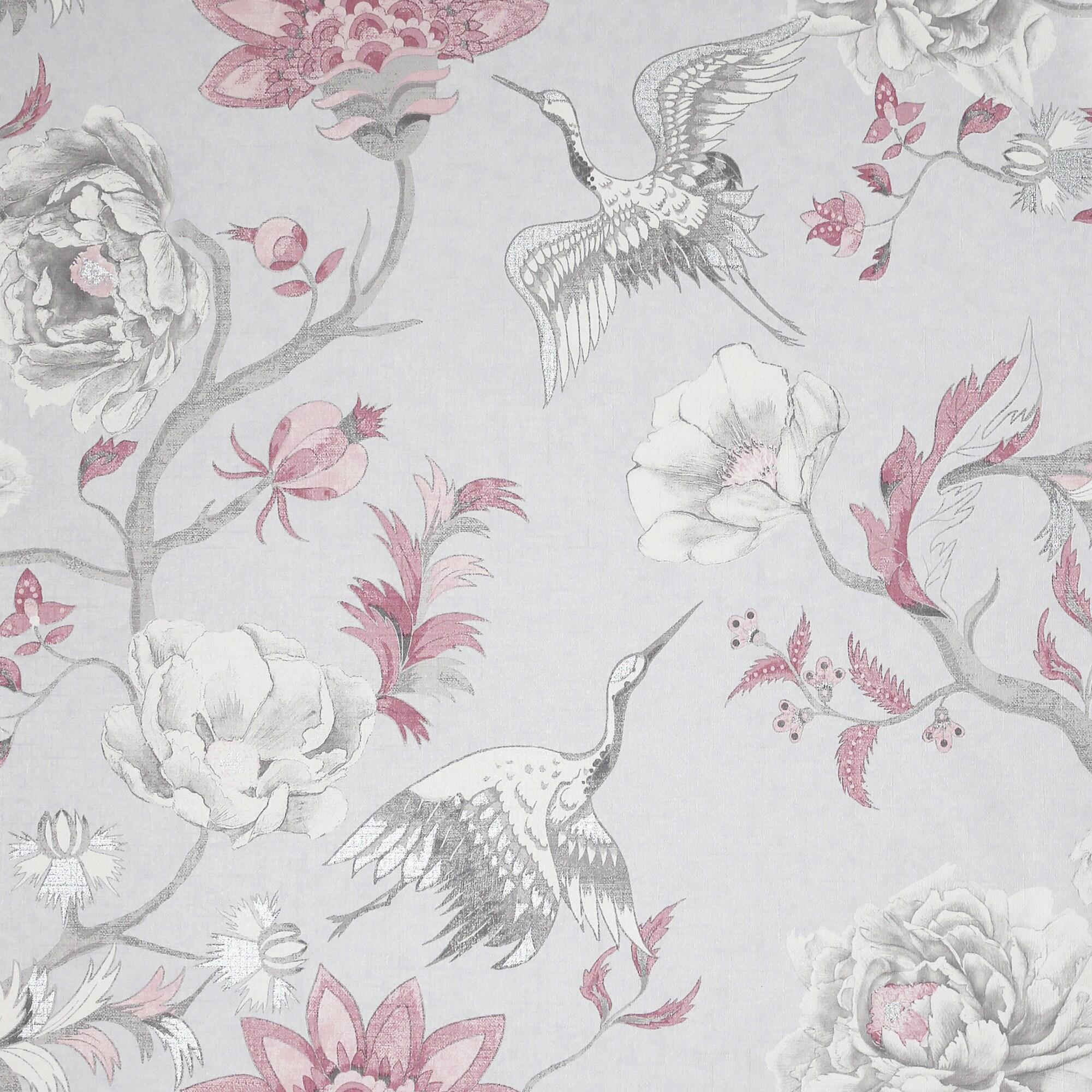 2000x2000 Arthouse Japanese Crane Trail Grey and Pink Vinyl Wallpaper in the Wallpaper department at