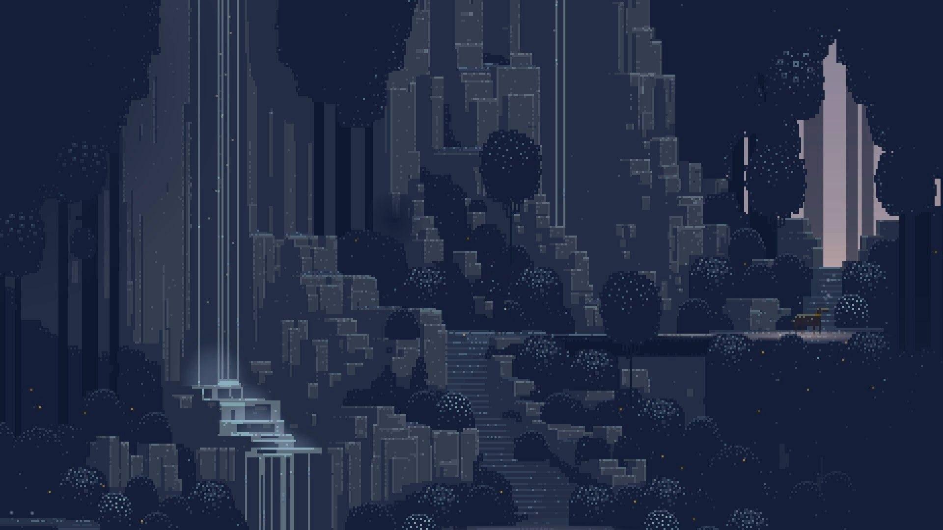 1920x1080 Download Dark City In Aesthetic Pixel Art Wallpaper