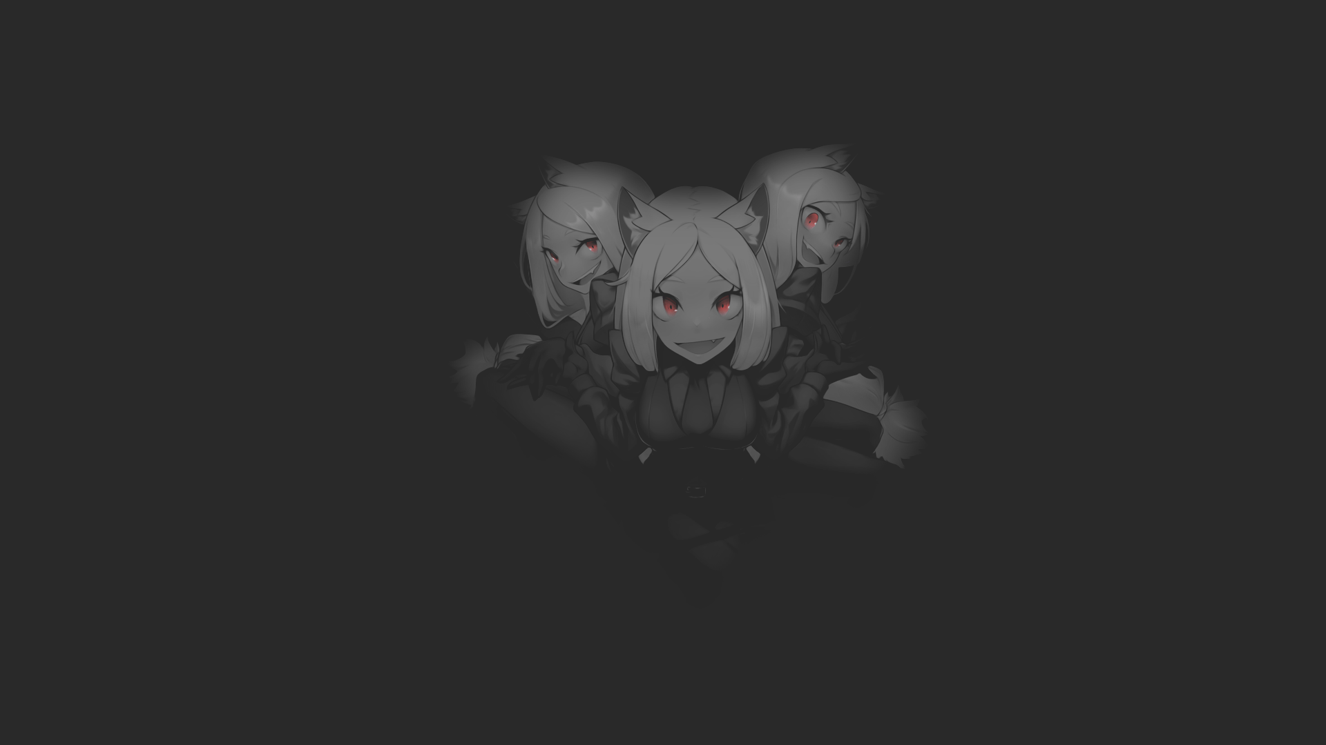 1920x1080 illustration, texture, neko ears, fan art, Cerberus (Helltaker), anime, Helltaker, anime girls, Cerberus, manga, selective coloring, boobs, game art, dark background, minimalism Gallery HD Wallpaper